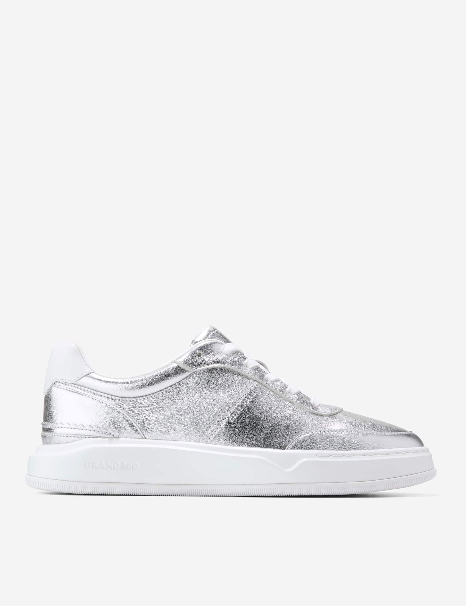 Cole Haan Women's Grandpro Carissa Leather Metallic Trainers - 5 - Silver, Silver