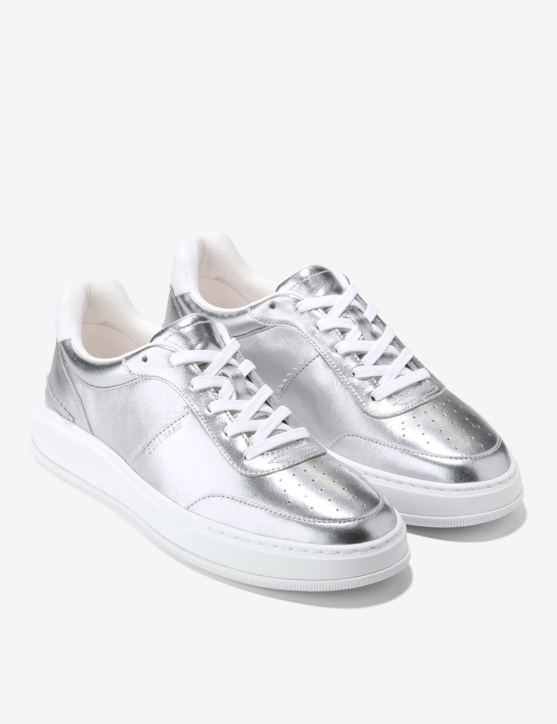 Cole Haan Women's Grandpro Carissa Leather Metallic Trainers - 5 - Silver, Silver