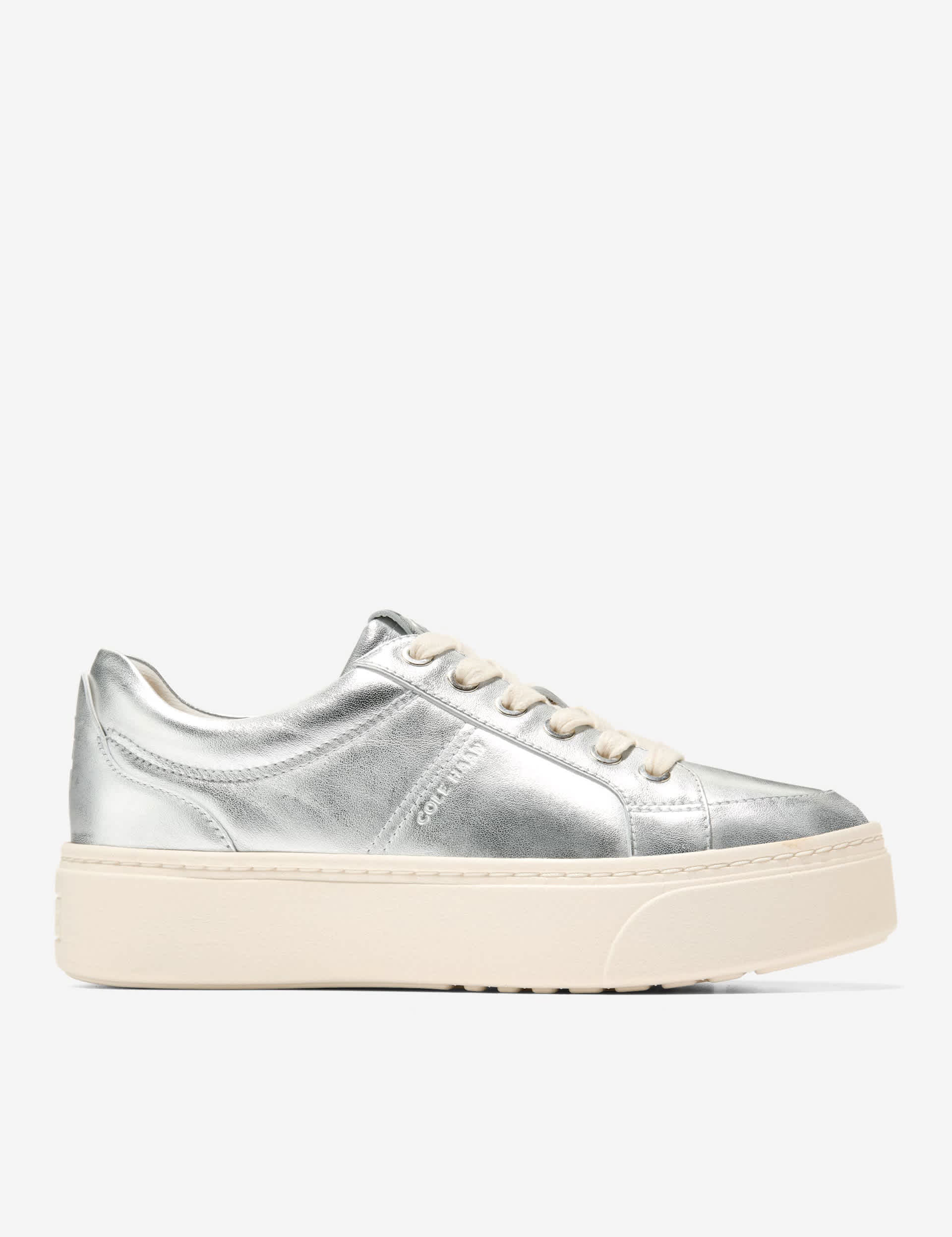 Cole Haan Women's Leather Lace Up Metallic Platform Trainers - 6 - Silver, Silver