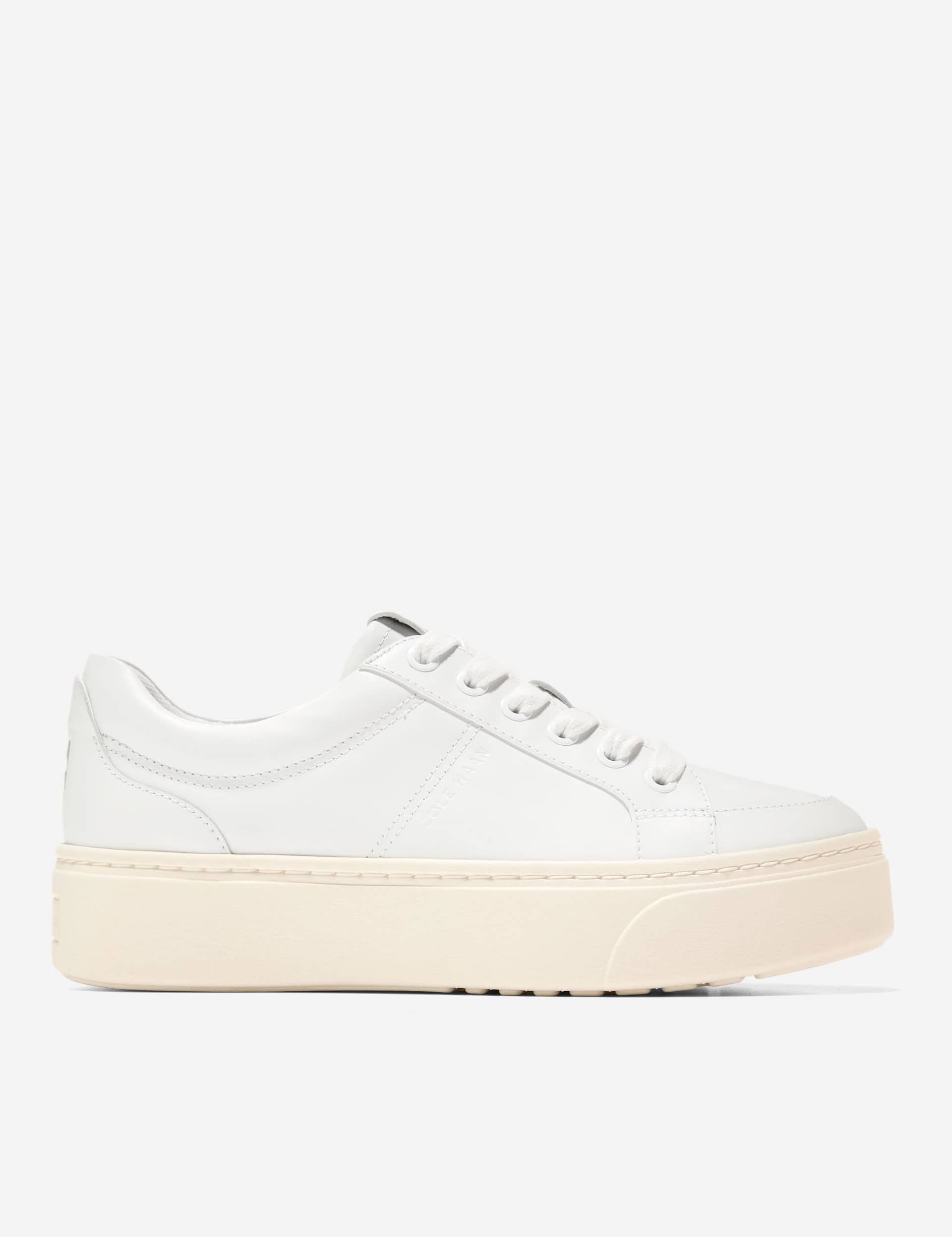 Cole Haan Women's Leather Lace Up Platform Trainers - 6 - White, White