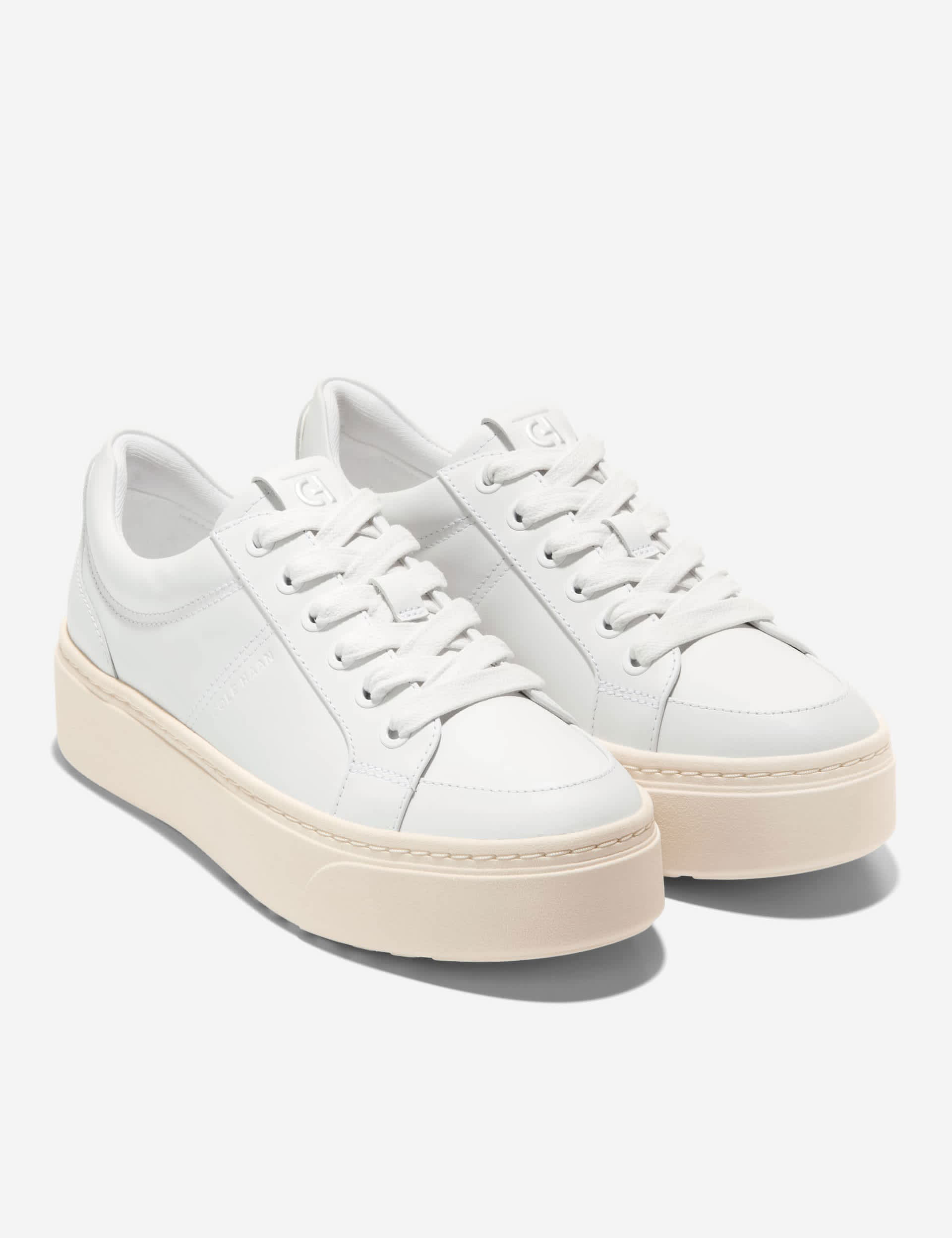 Cole Haan Women's Leather Lace Up Platform Trainers - 5 - White, White