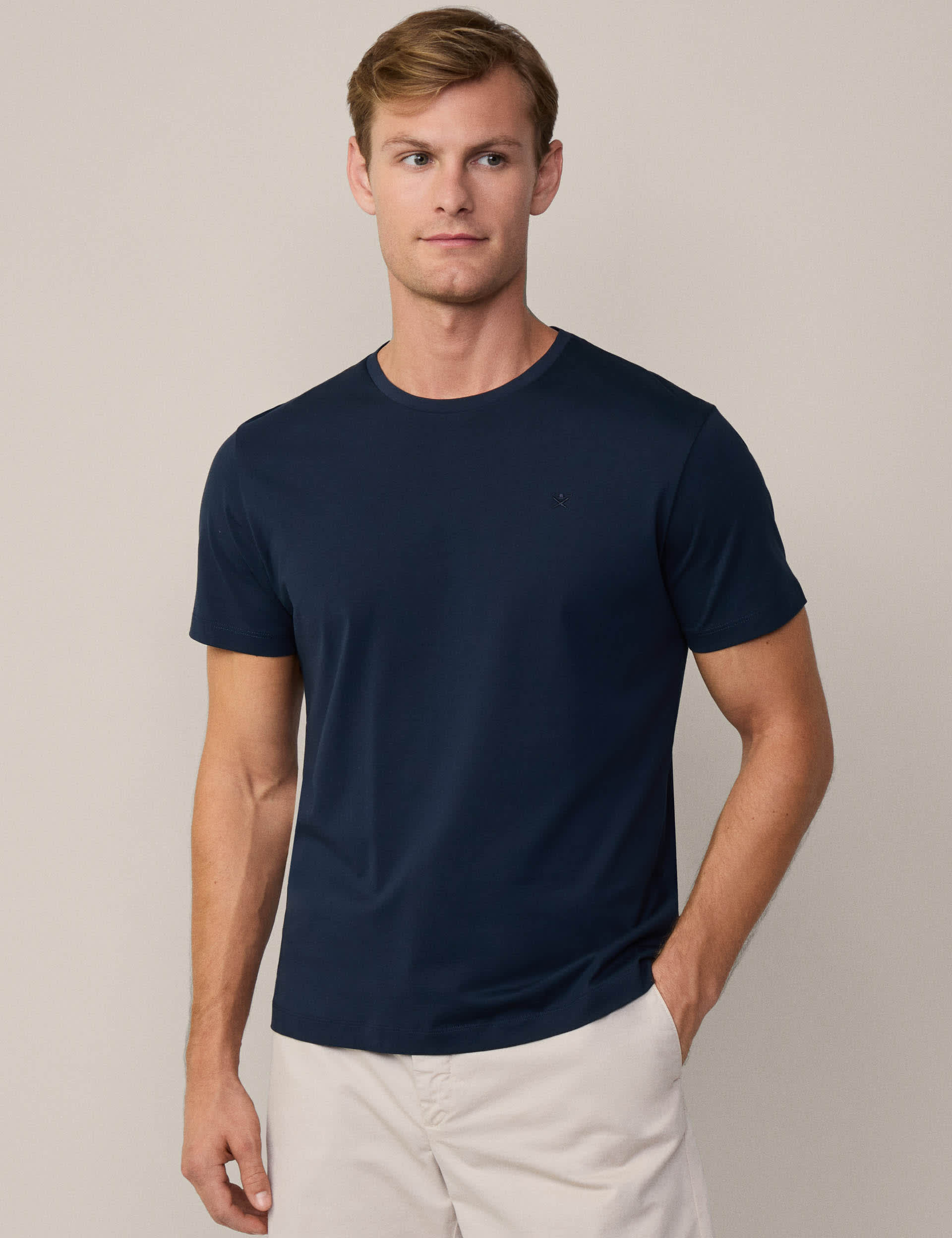 Hackett Men's Pure Cotton Crew Neck T-Shirt - L - Navy, Navy,White