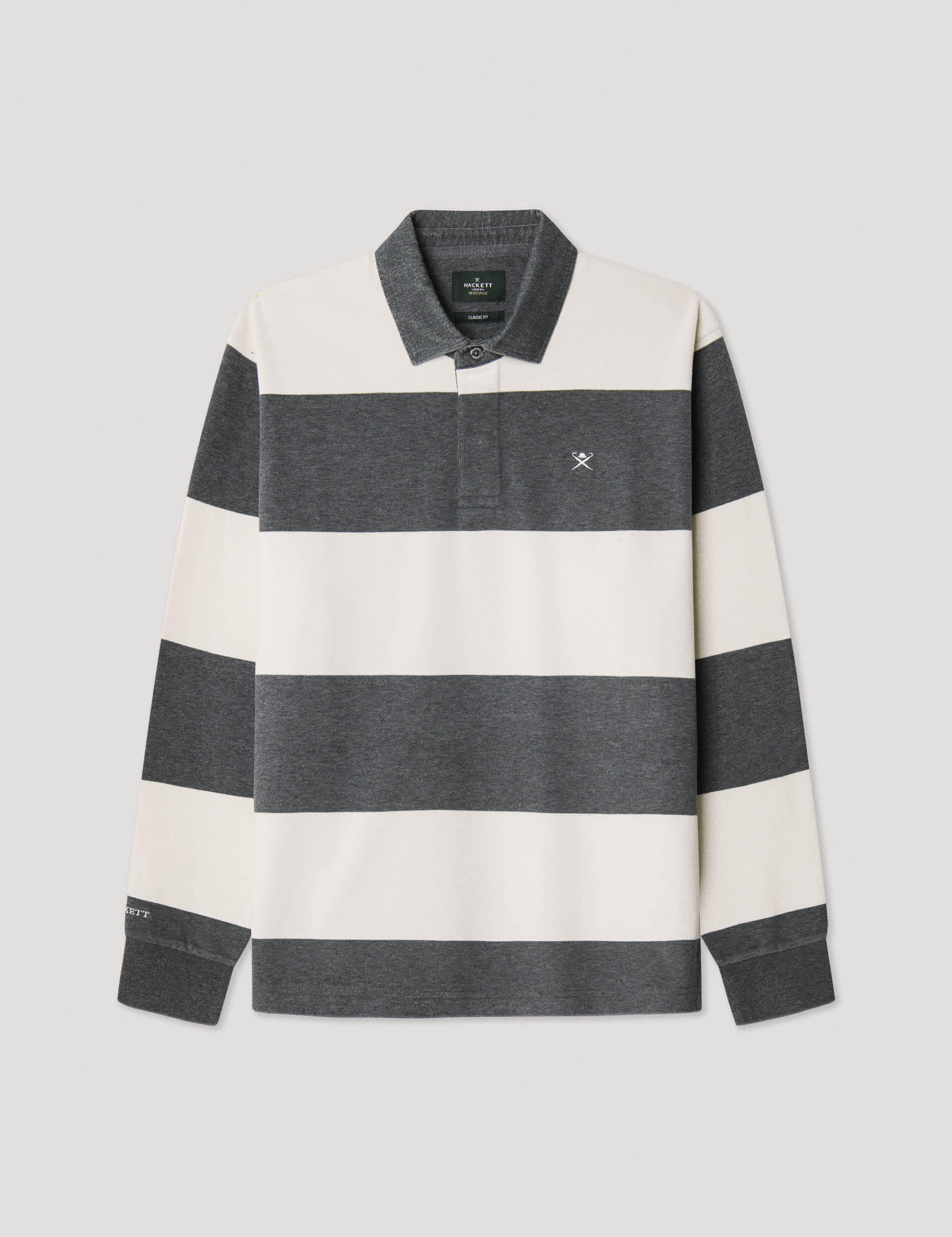 Hackett Men's Pure Cotton Striped Long Sleeve Rugby Shirt - Grey Mix, Grey Mix