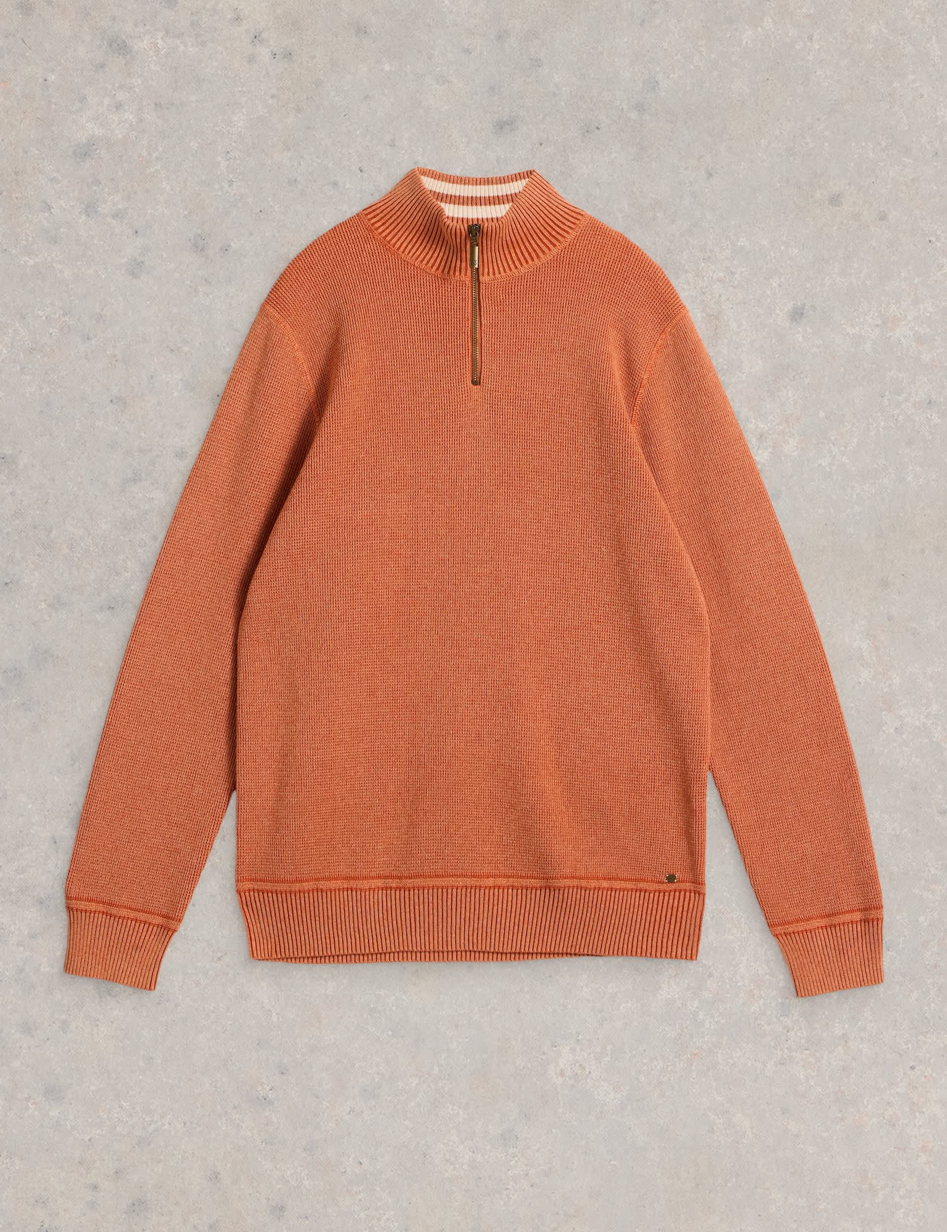 White Stuff Men's Pure Cotton Textured Half Zip Jumper - Orange, Orange