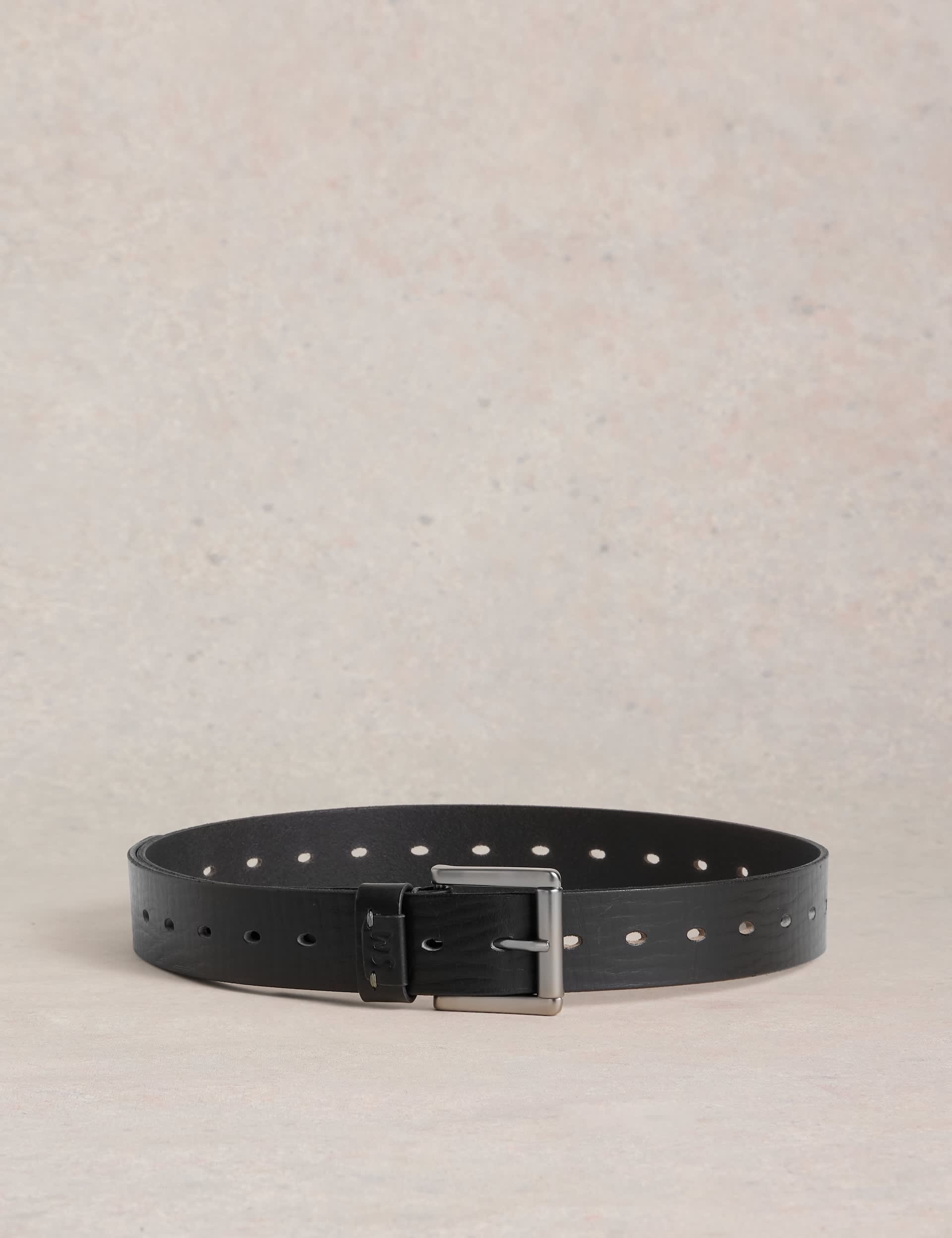 White Stuff Men's Leather Multi Punch Hole Belt - S-M - Black, Brown,Black