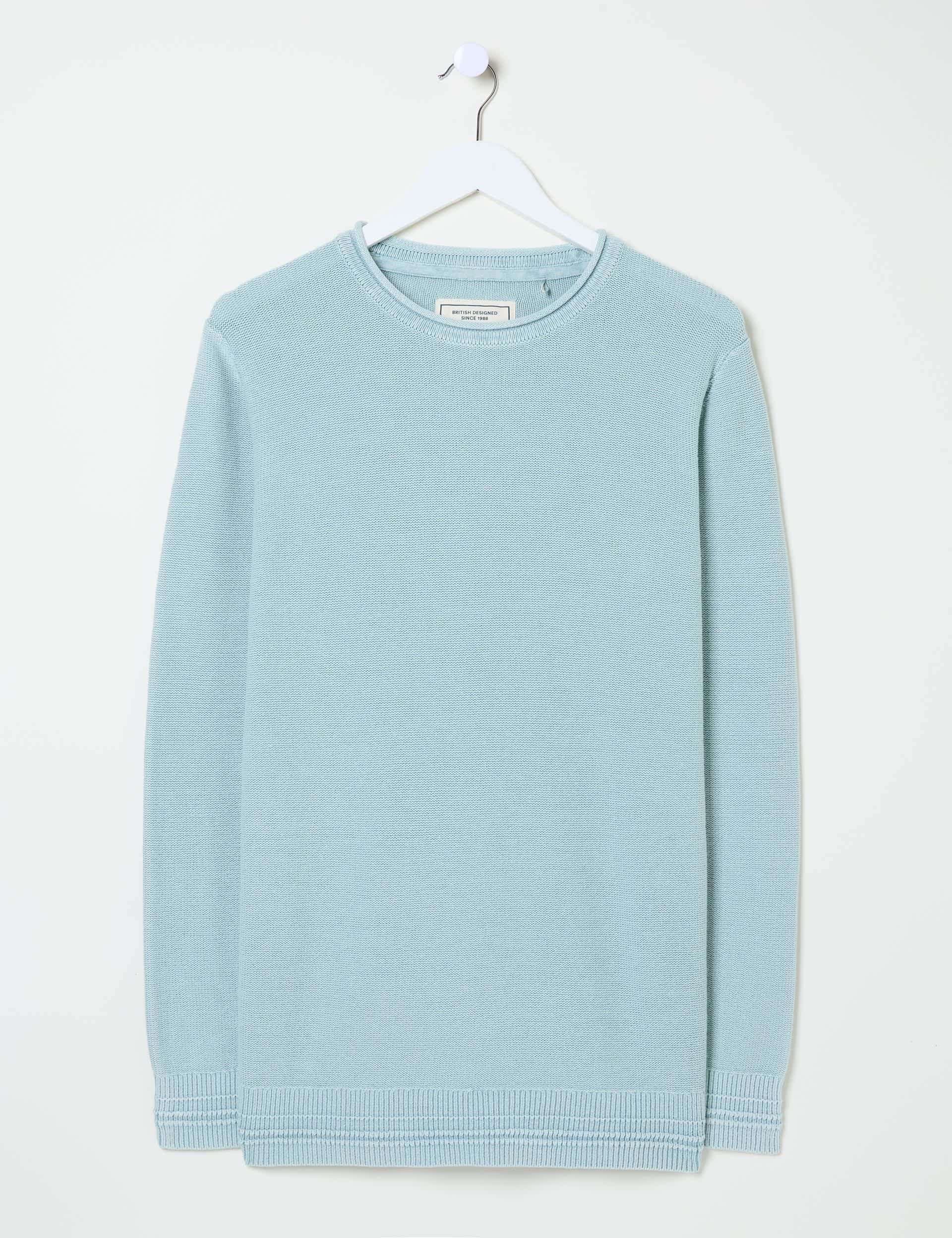 Fatface Men's Pure Cotton Crew Neck Jumper - LREG - Blue, Blue