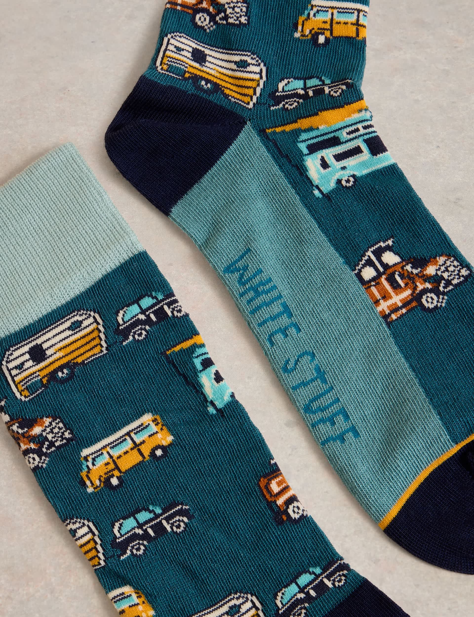 White Stuff Men's Cotton Rich Camper Van Socks - 7-9 - Teal Mix, Teal Mix