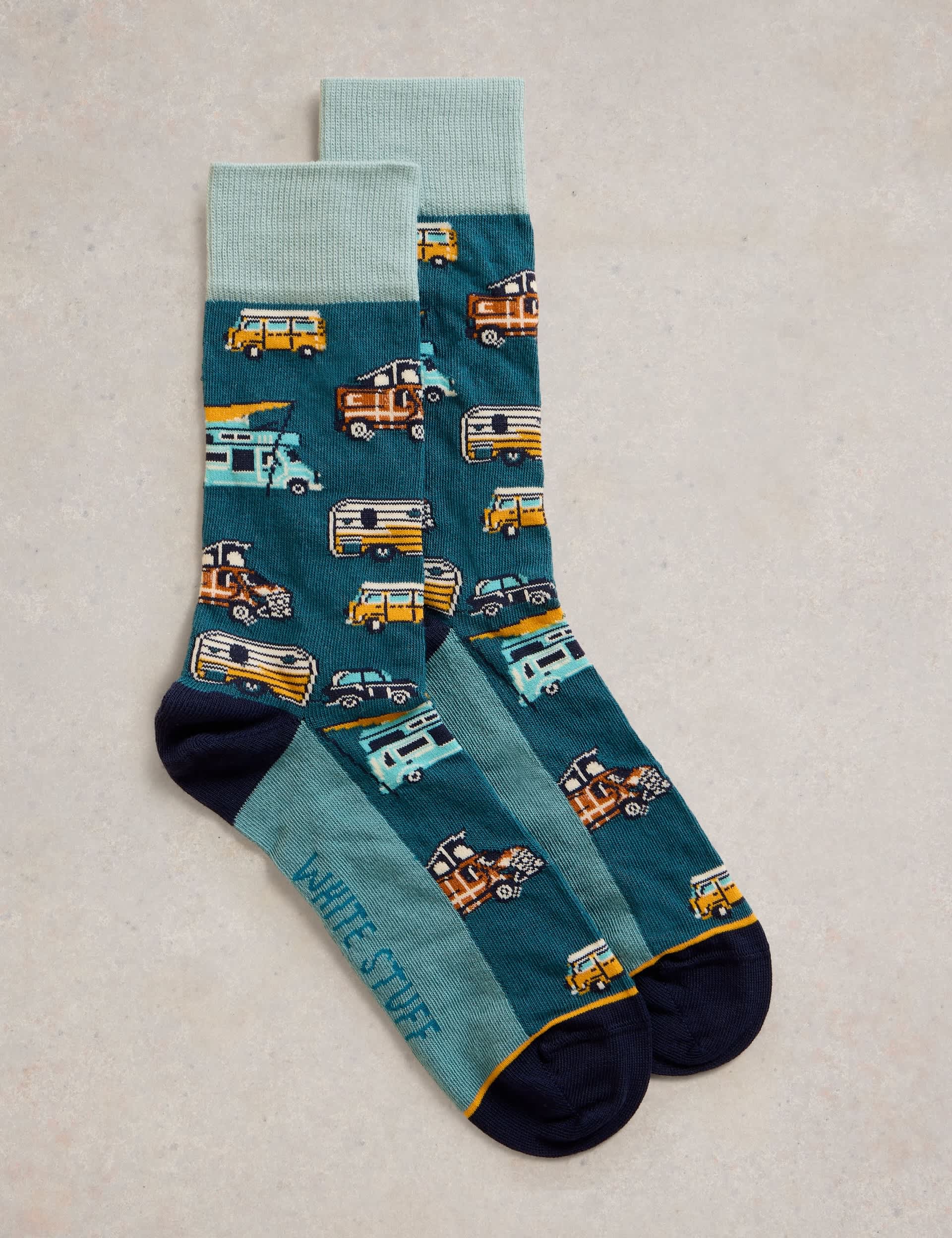 White Stuff Men's Cotton Rich Camper Van Socks - 7-9 - Teal Mix, Teal Mix