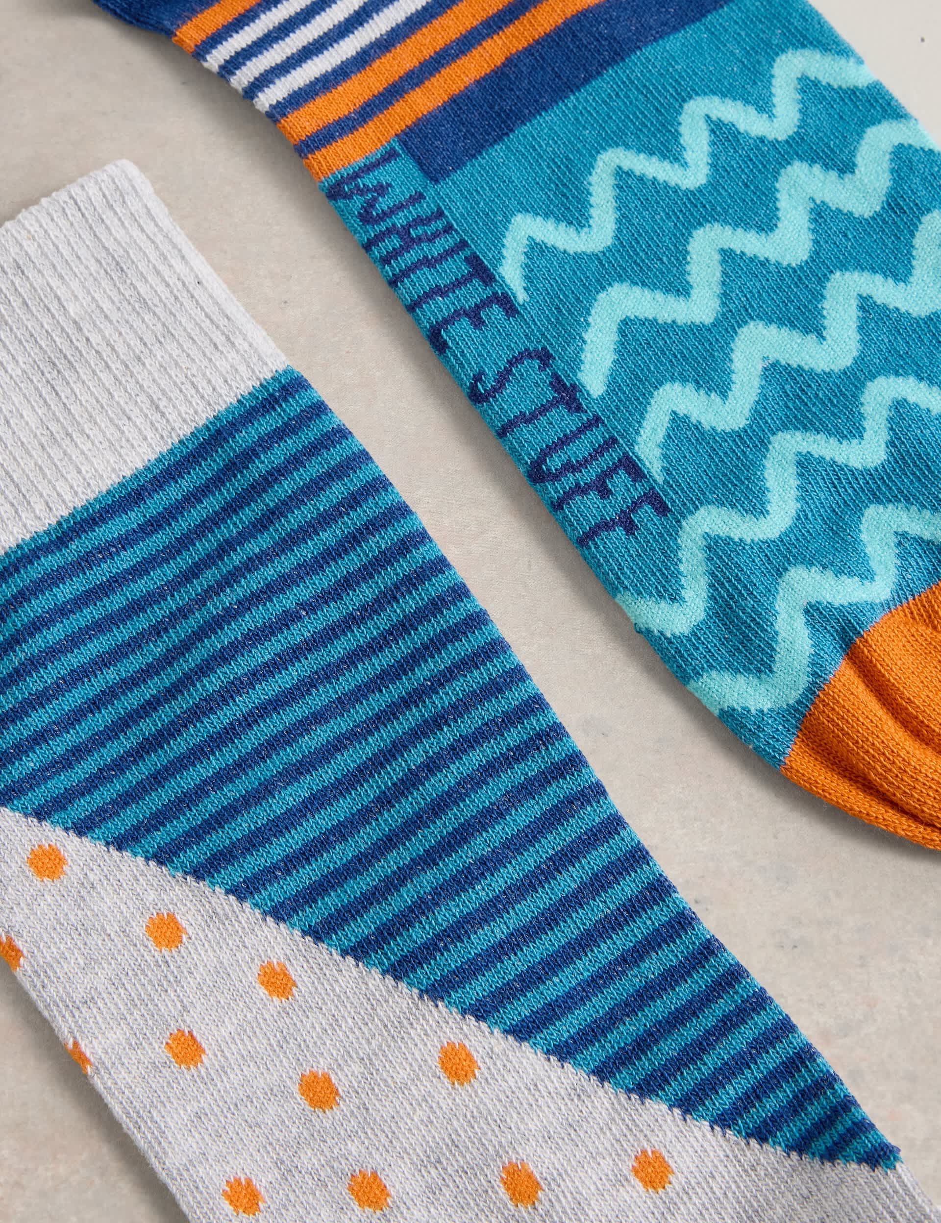 White Stuff Men's Cotton Rich Geometric Ankle Socks - 7-9 - Teal Mix, Teal Mix