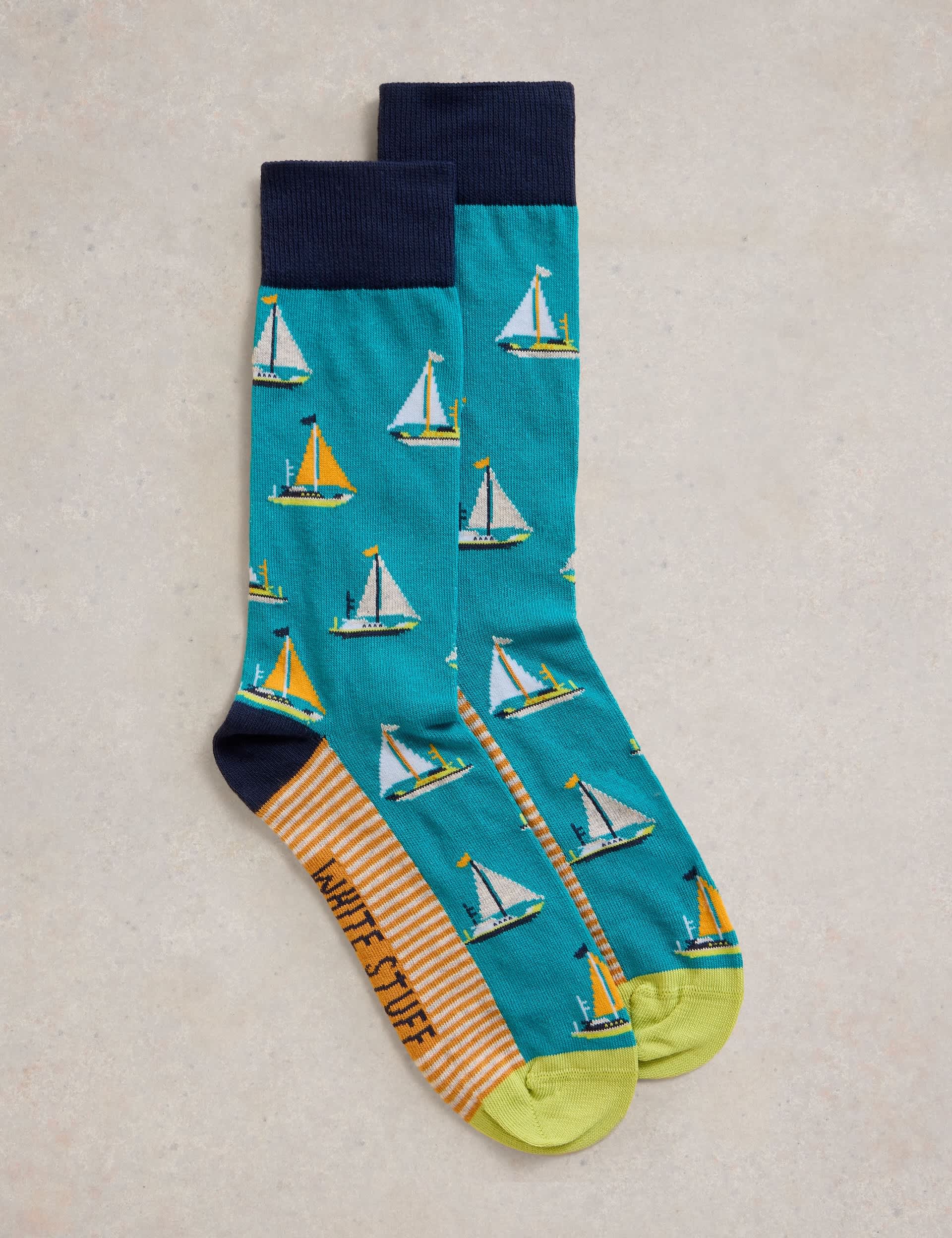 White Stuff Men's Cotton Rich Yacht Ankle Socks - 7-9 - Teal Mix, Teal Mix