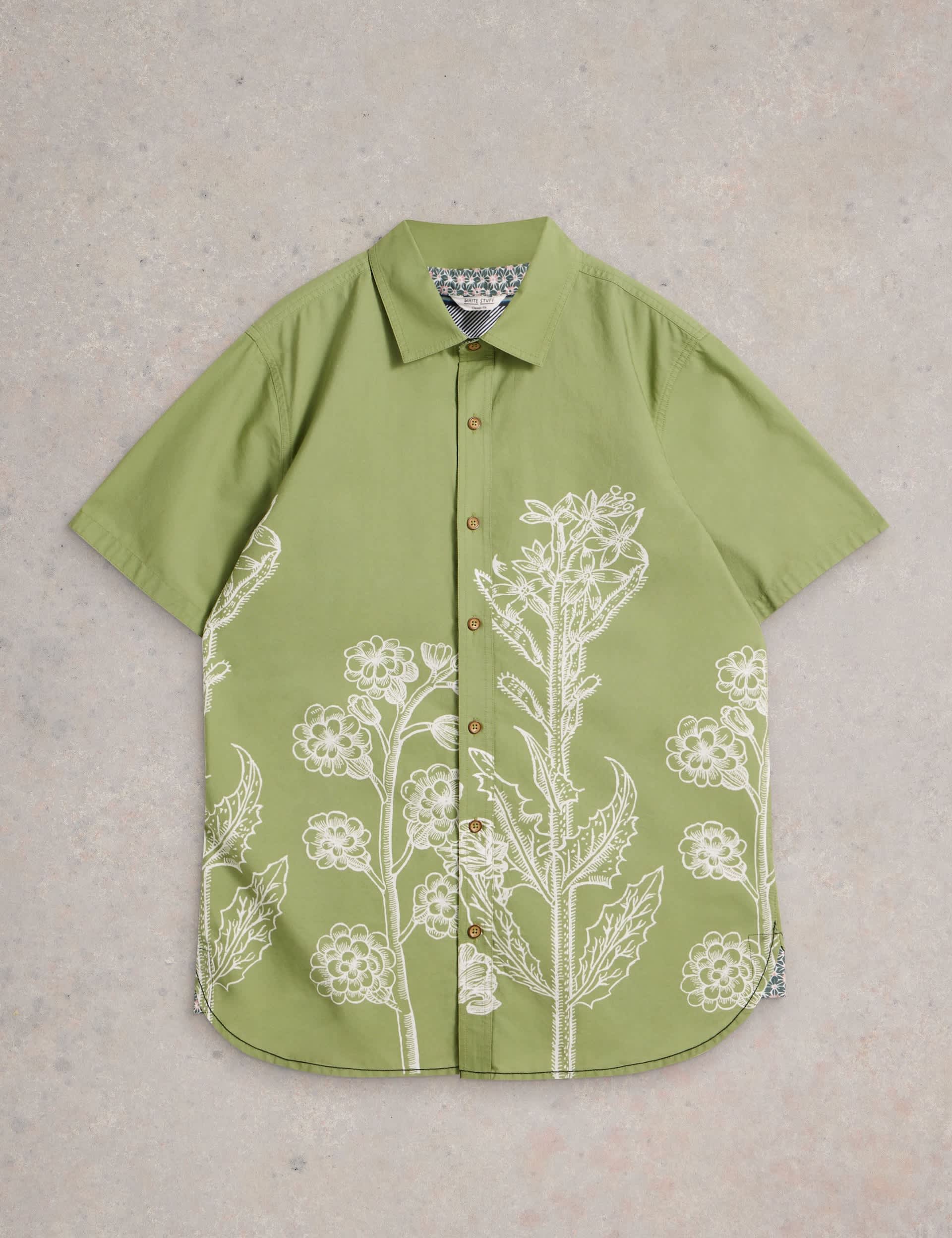 White Stuff Men's Pure Cotton Floral Shirt - M - Green Mix, Green Mix