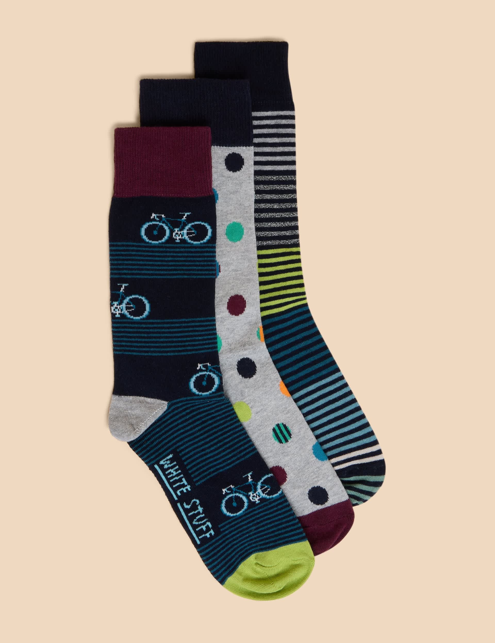 White Stuff Men's 3pk Assorted Cotton Rich Socks - 7-9 - Navy Mix, Navy Mix