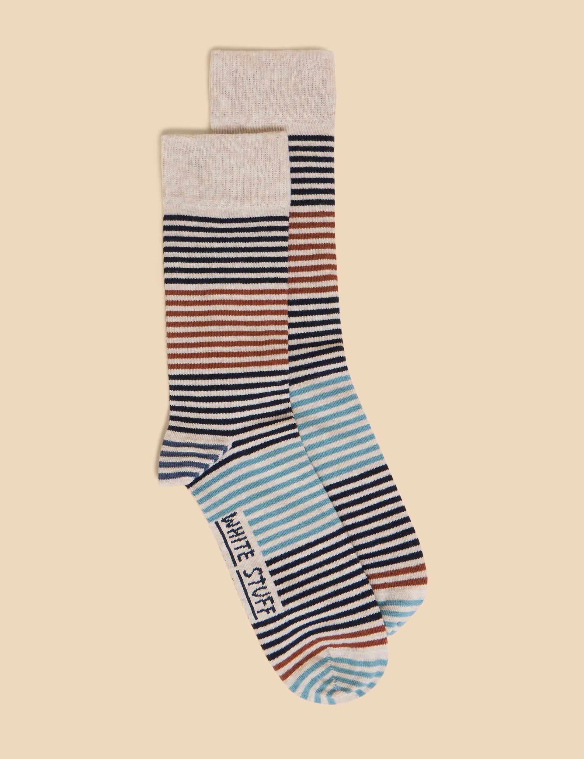 White Stuff Men's Striped Cotton Rich Socks - 10-12 - Natural Mix, Natural Mix