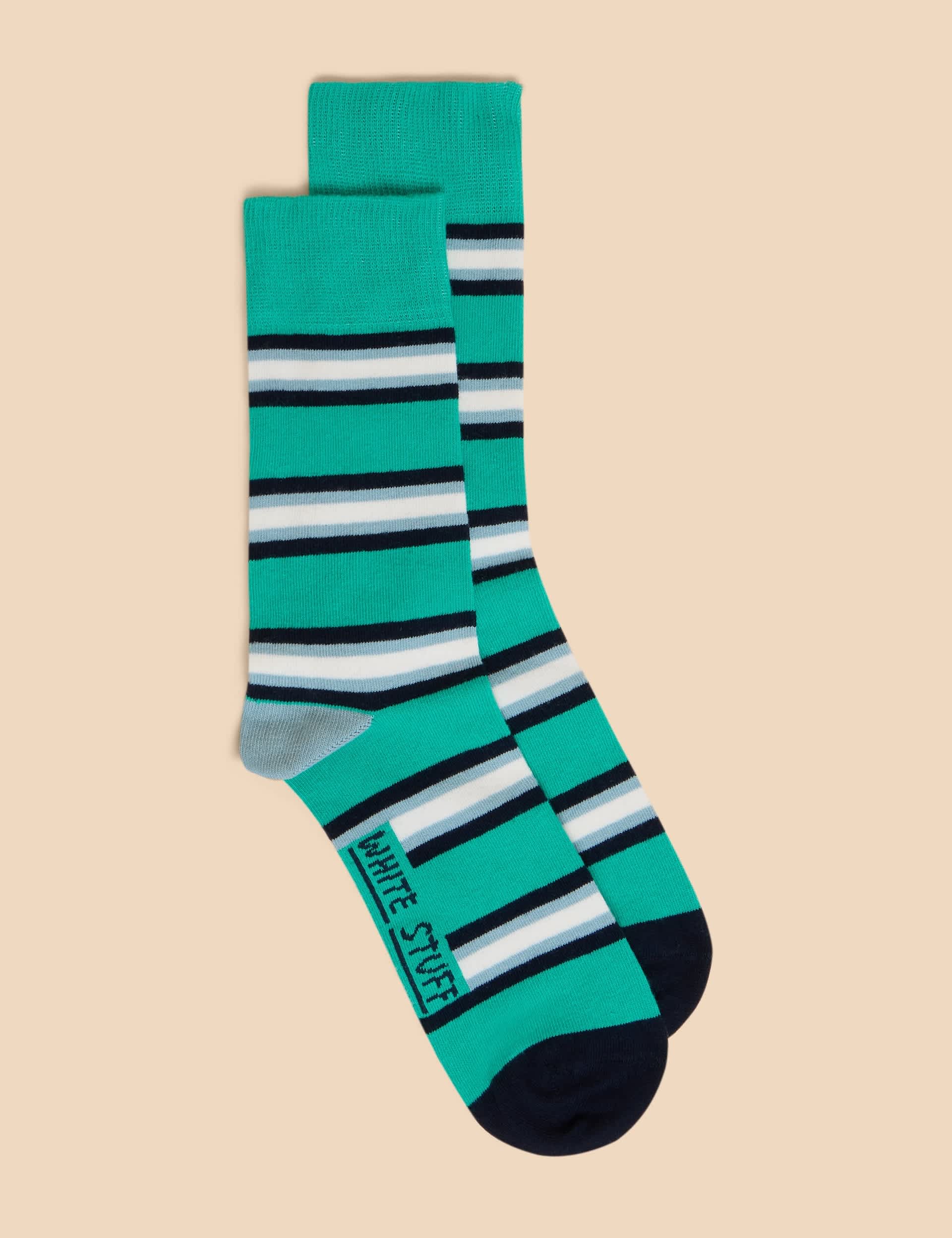 White Stuff Men's Striped Cotton Rich Socks - 7-9 - Teal Mix, Teal Mix