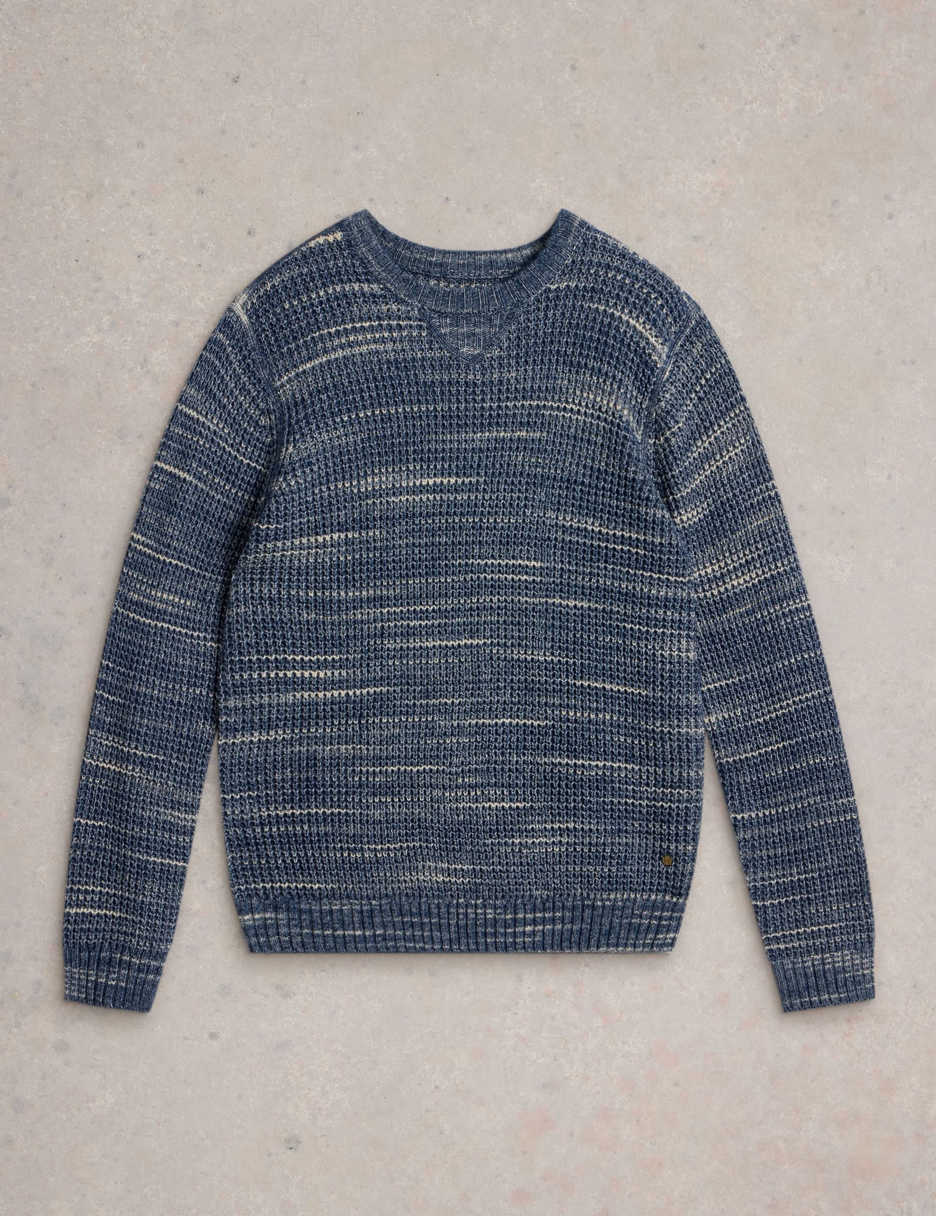 White Stuff Men's Cotton Rich Space Dye Jumper - L - Blue Mix, Blue Mix