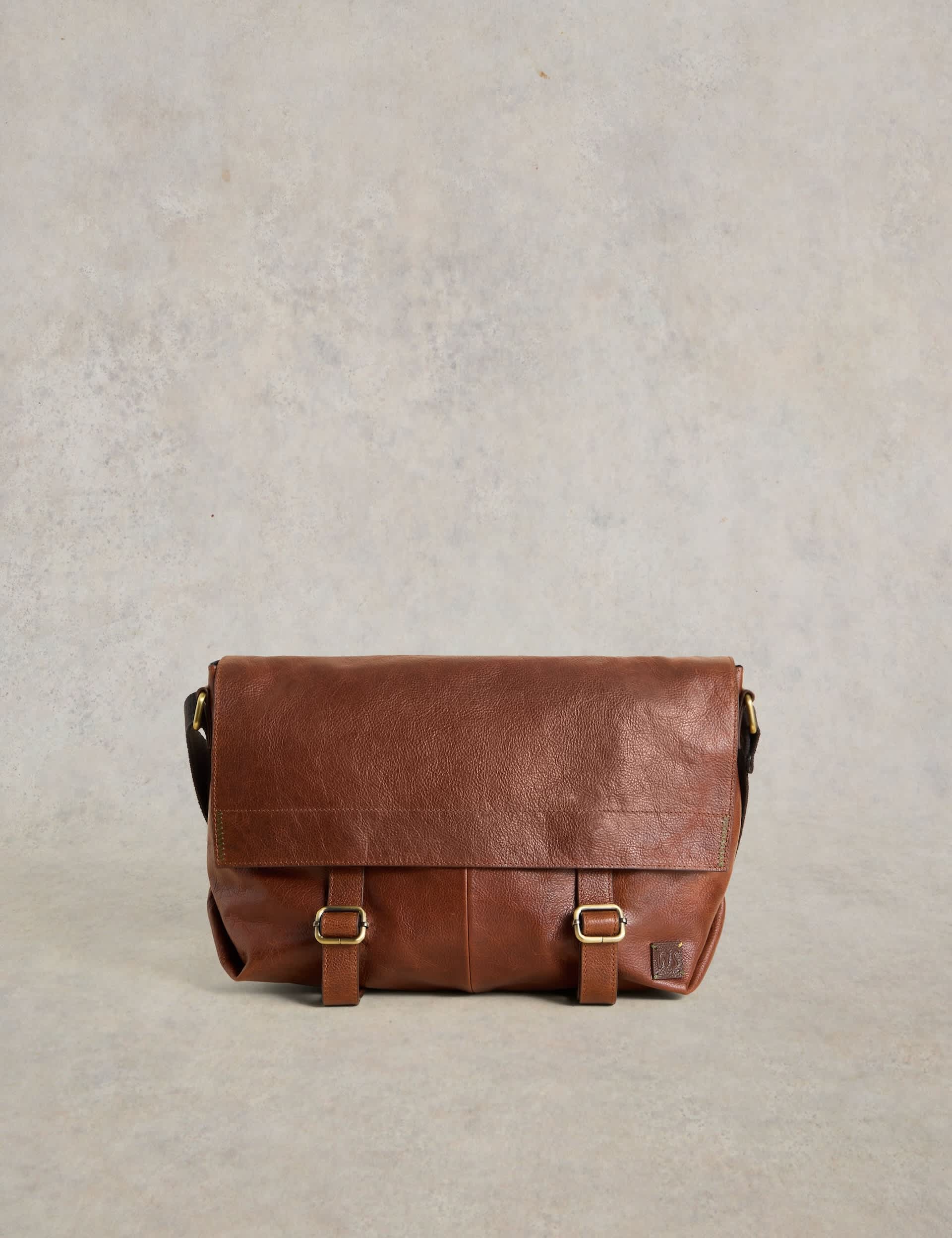 White Stuff Men's Leather Messenger Bag - Tan, Tan