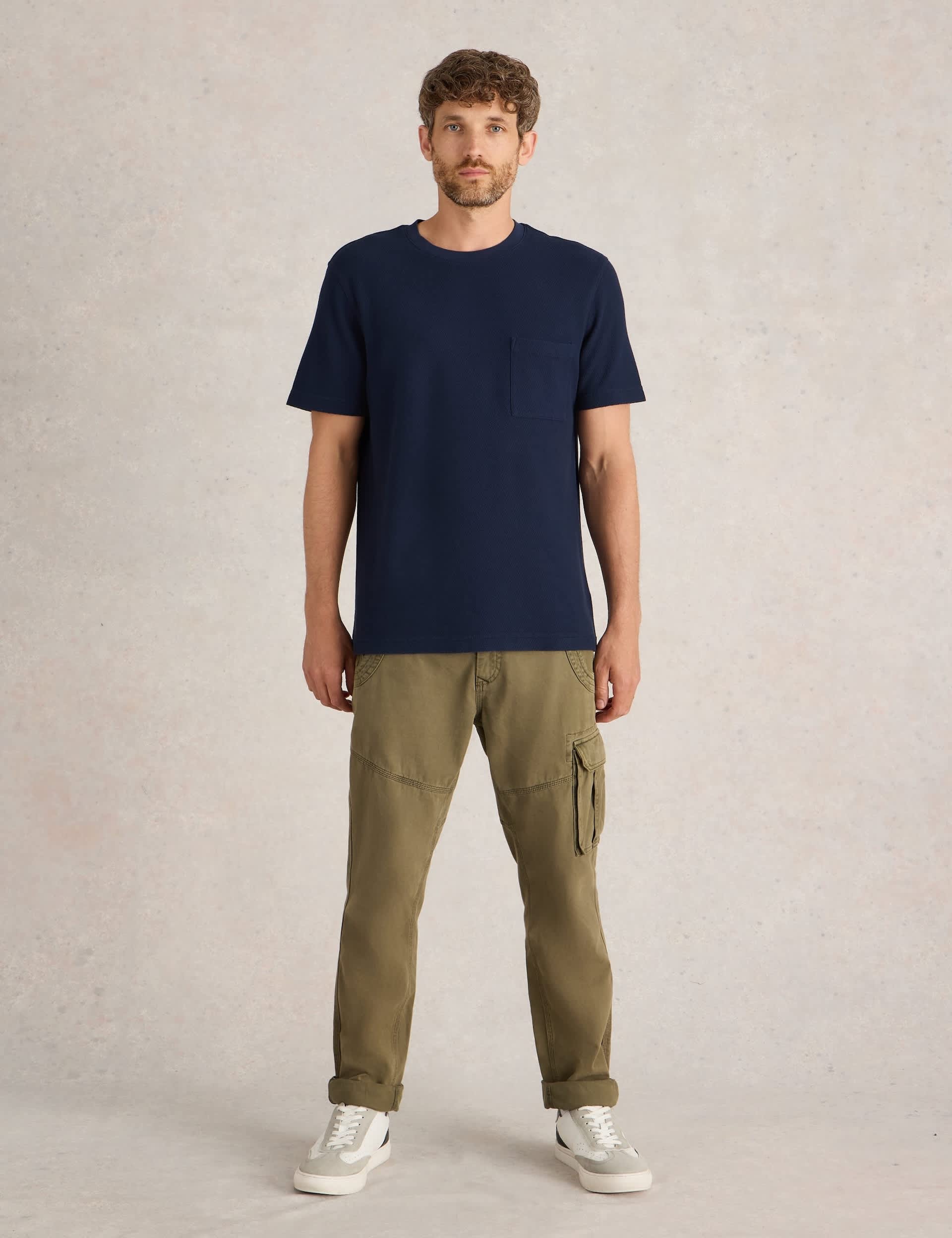 White Stuff Men's Pure Cotton Textured Crew Neck T-Shirt