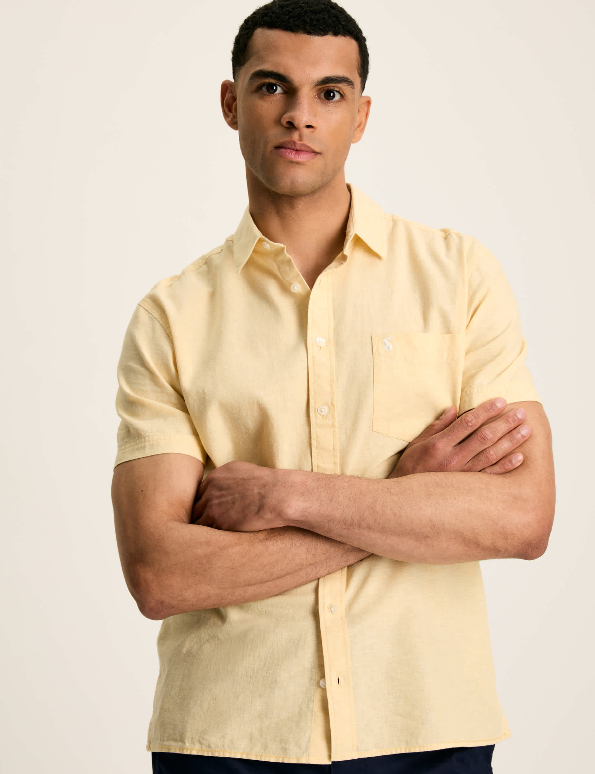 Joules Men's Cotton Linen Blend Shirt - Yellow, Yellow