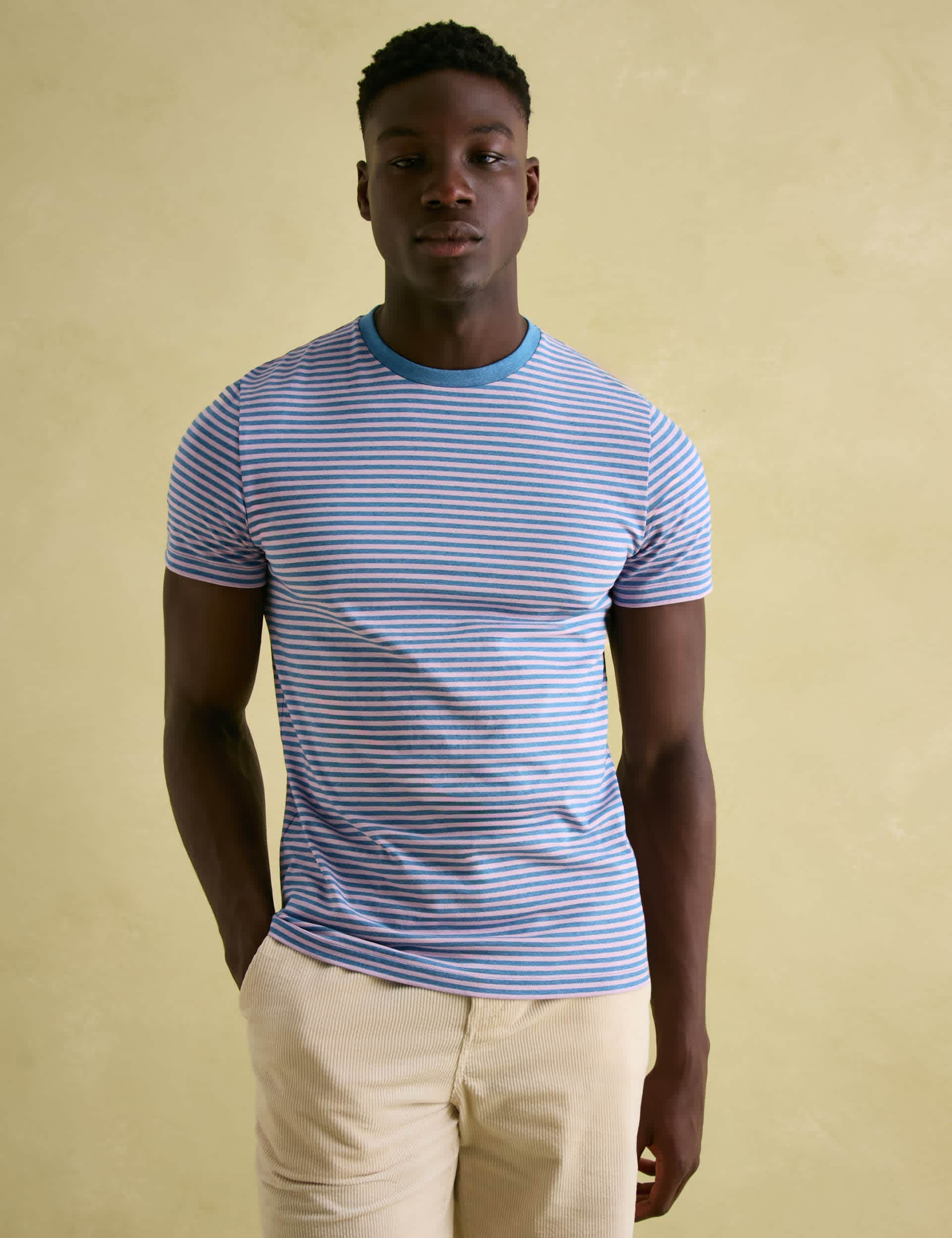 Joules Men's Pure Cotton Striped T-Shirt - M - Blue Mix, Yellow,Blue Mix