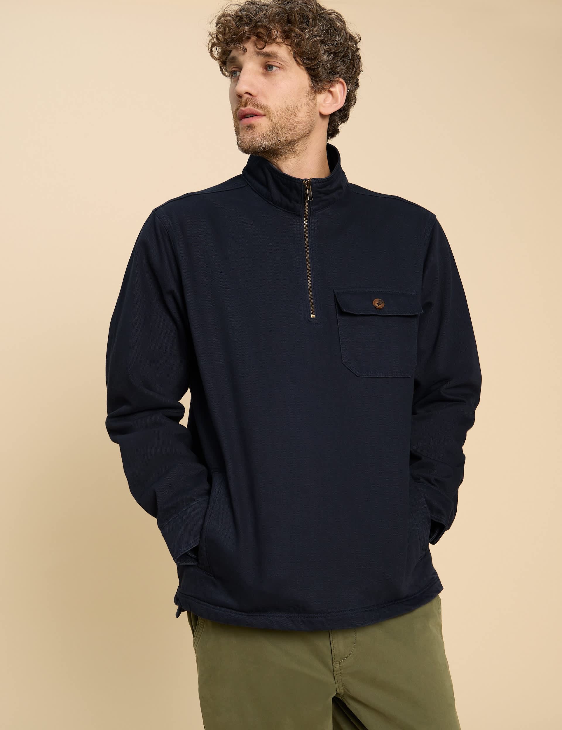 White Stuff Men's Pure Cotton Funnel Neck Jacket - Navy, Navy