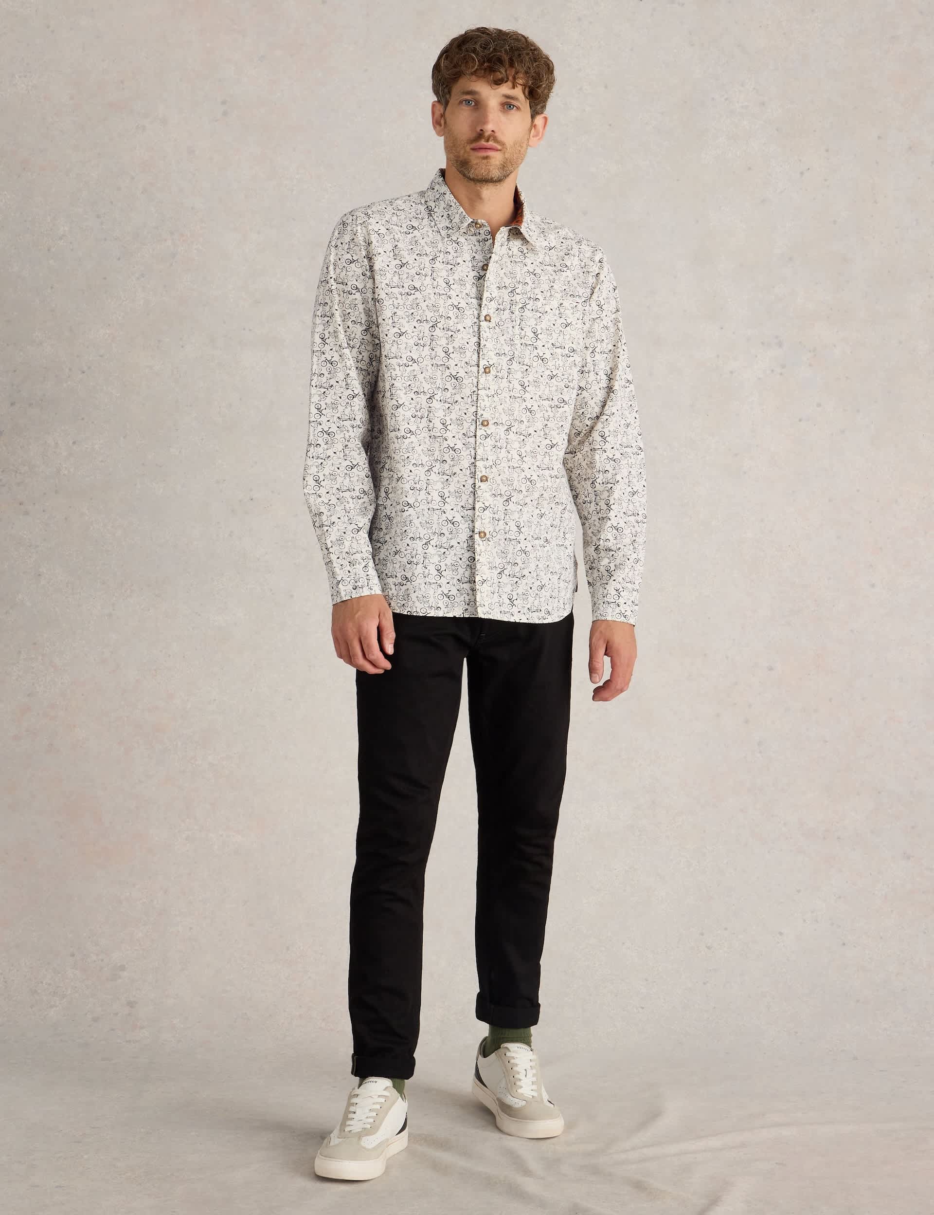 White Stuff Men's Pure Cotton Bike Print Shirt - M - Natural Mix, Natural Mix