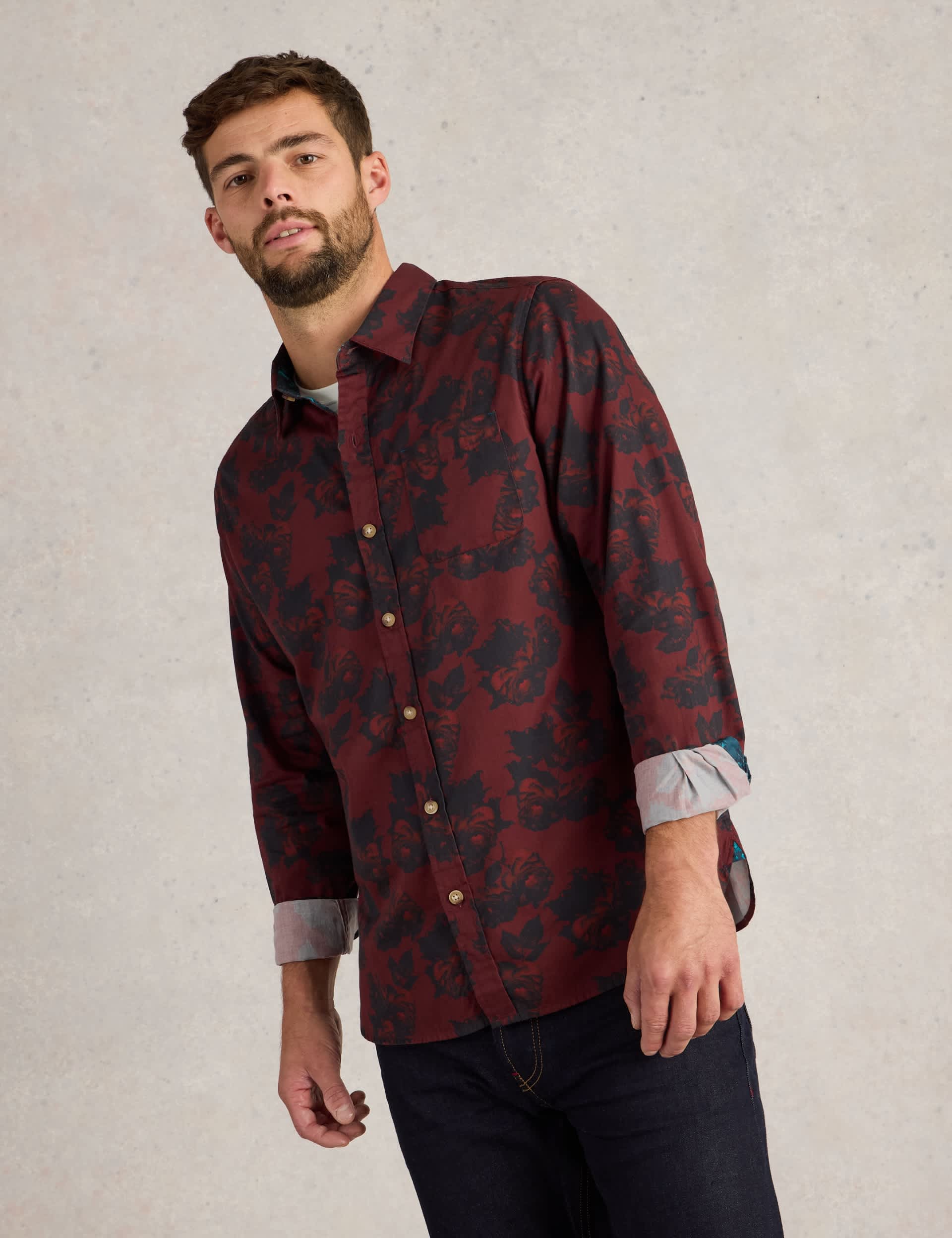 White Stuff Men's Pure Cotton Floral Shirt - M - Red Mix, Blue Mix,Red Mix