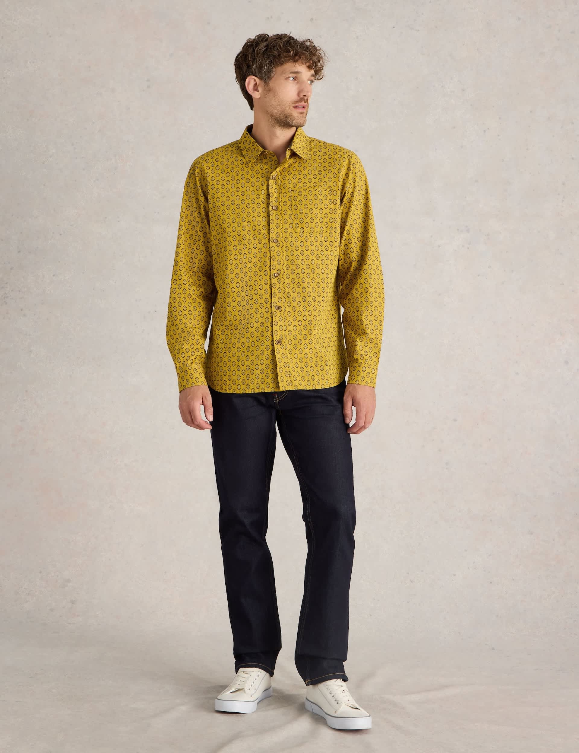 White Stuff Men's Pure Cotton Printed Shirt - L - Yellow Mix, Yellow Mix