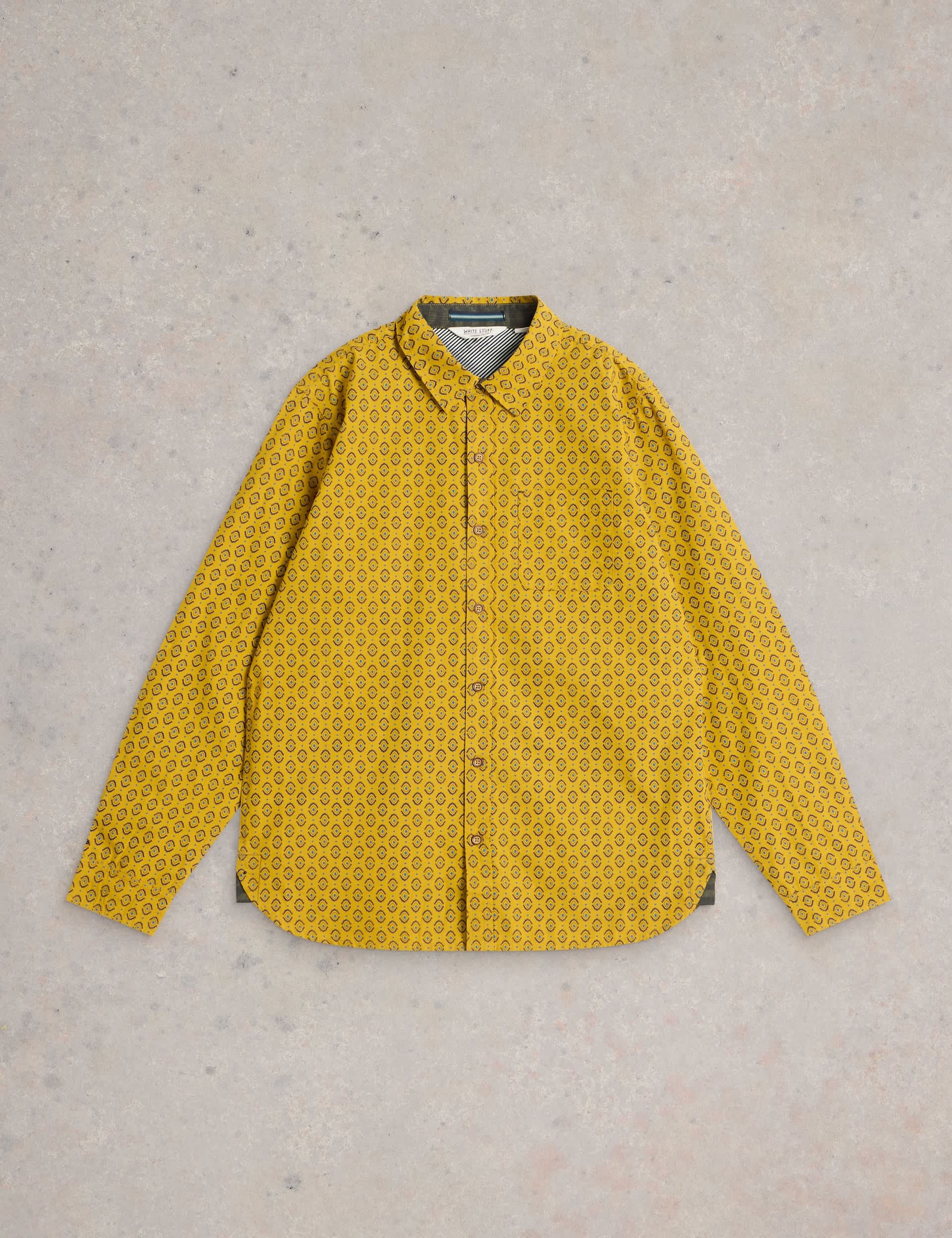 White Stuff Men's Pure Cotton Printed Shirt - Yellow Mix, Yellow Mix