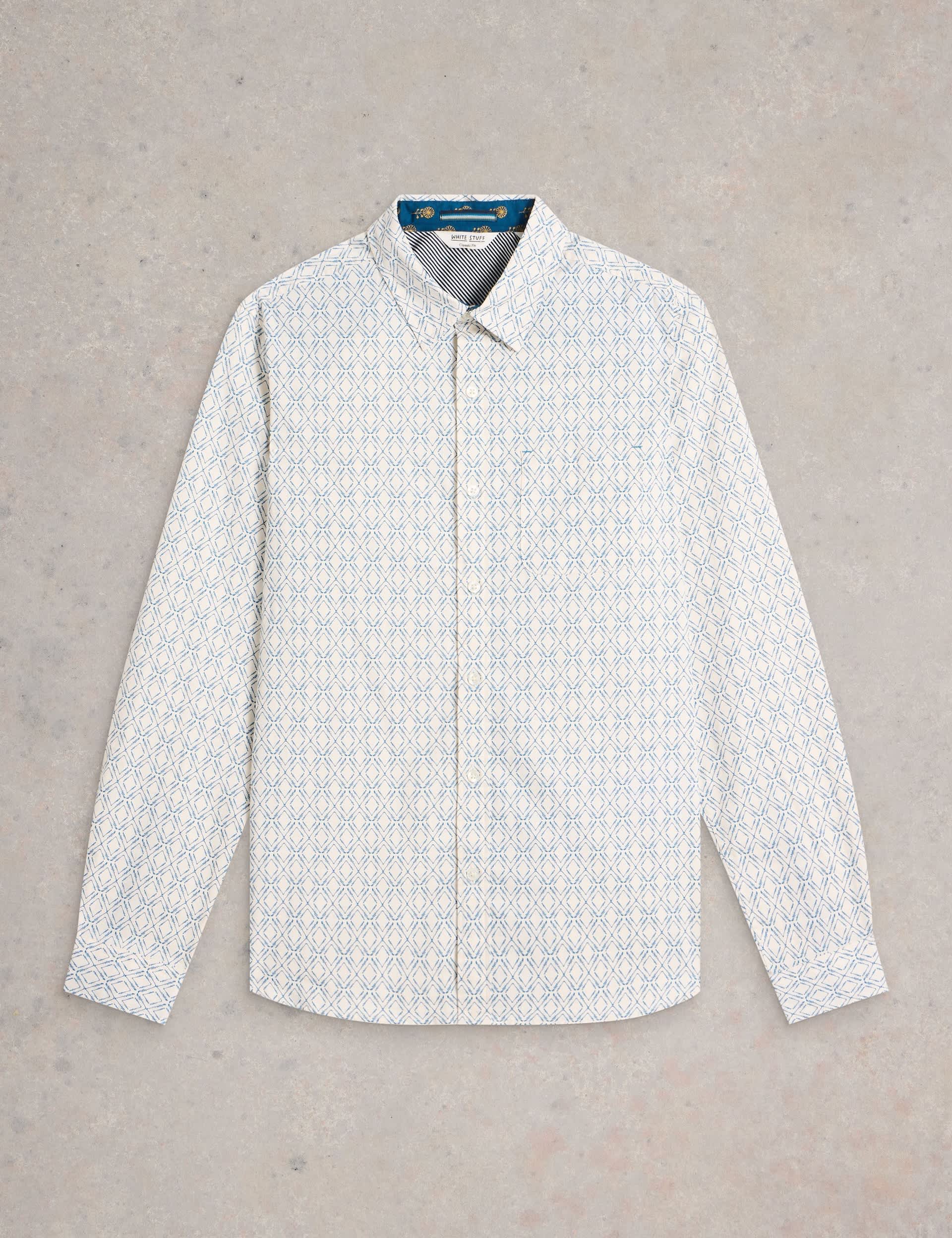 White Stuff Men's Pure Cotton Diamond Print Shirt - White Mix, White Mix