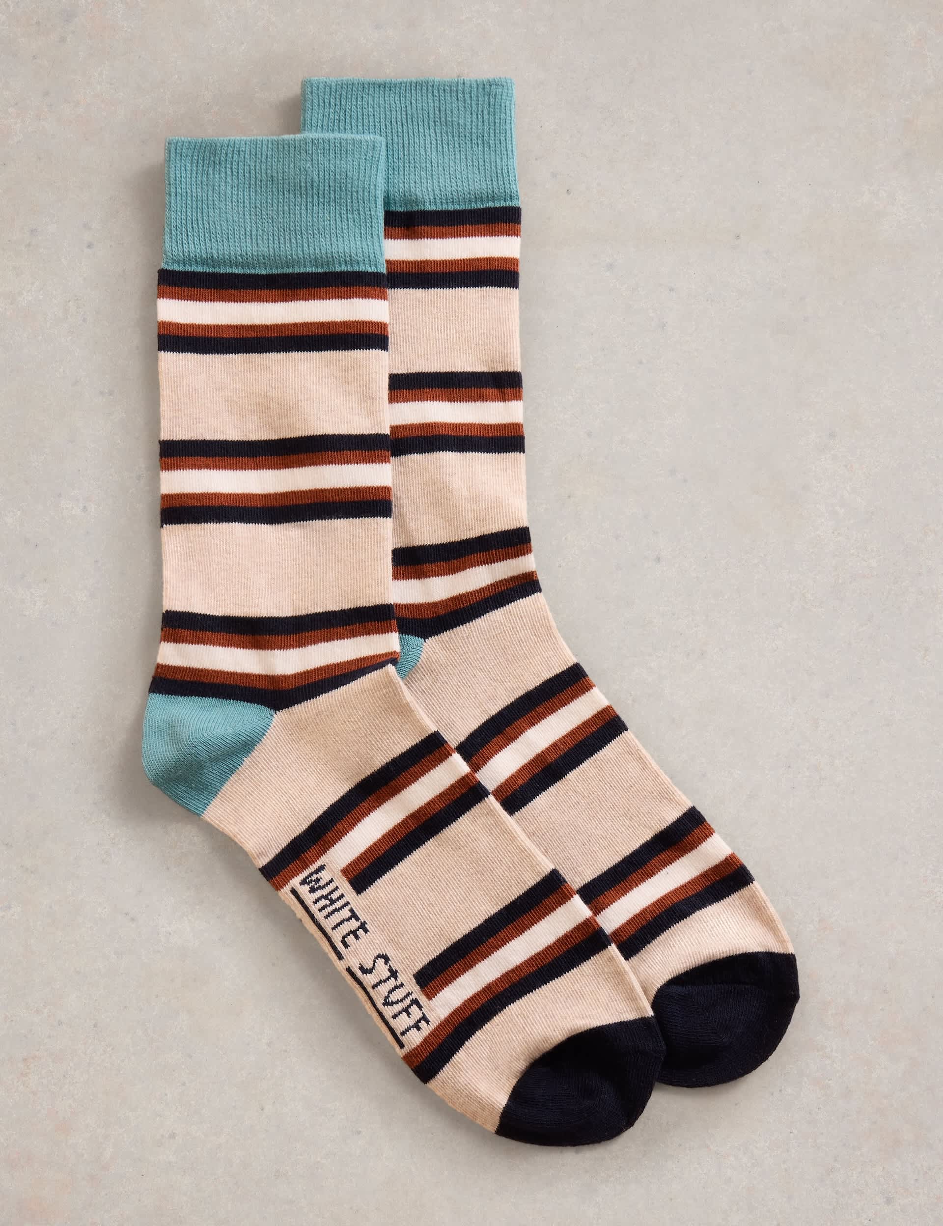 White Stuff Men's Striped Cotton Rich Socks - 10-12 - Natural Mix, Natural Mix