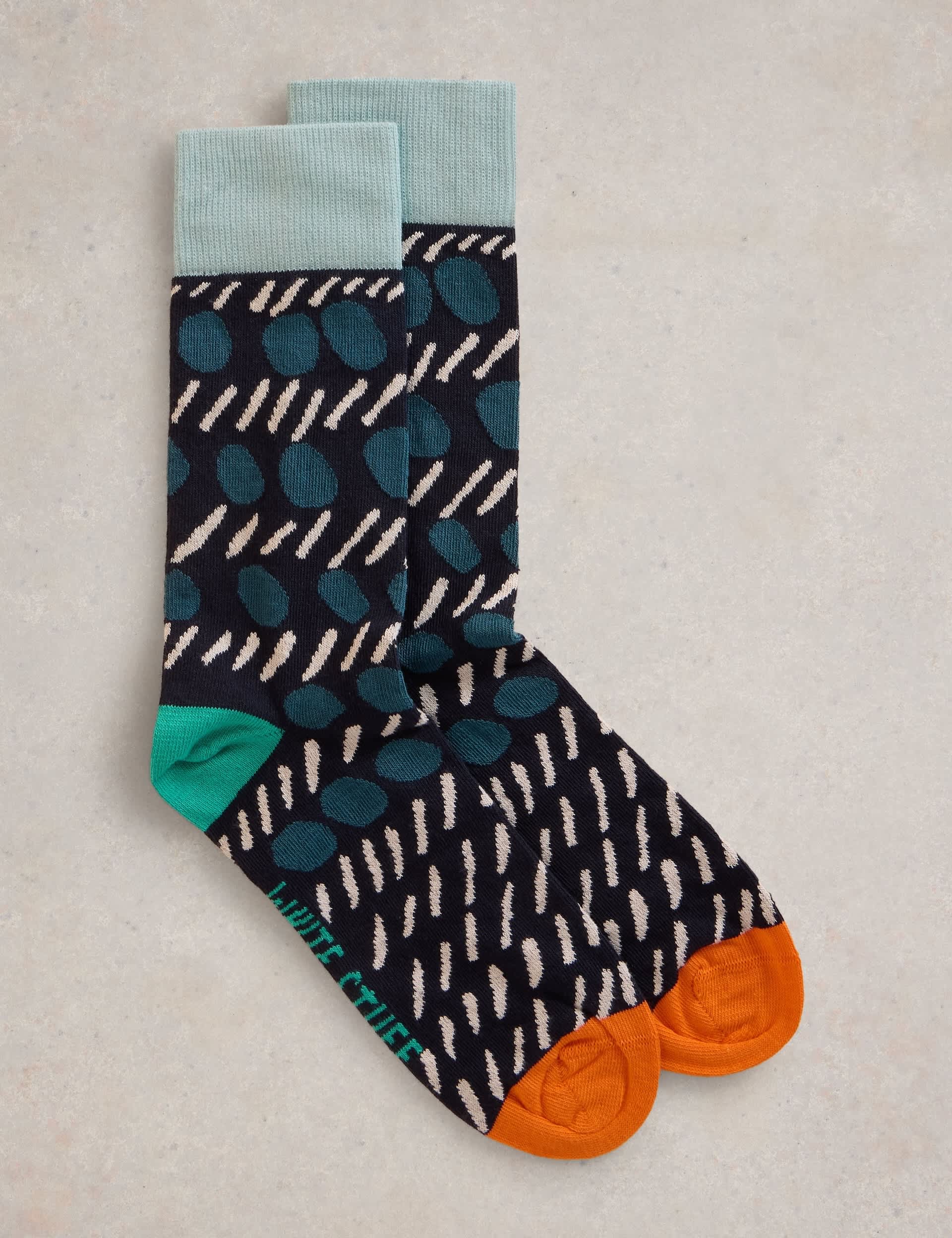 White Stuff Men's Patterned Novelty Cotton Rich Socks - 7-9 - Navy Mix, Navy Mix