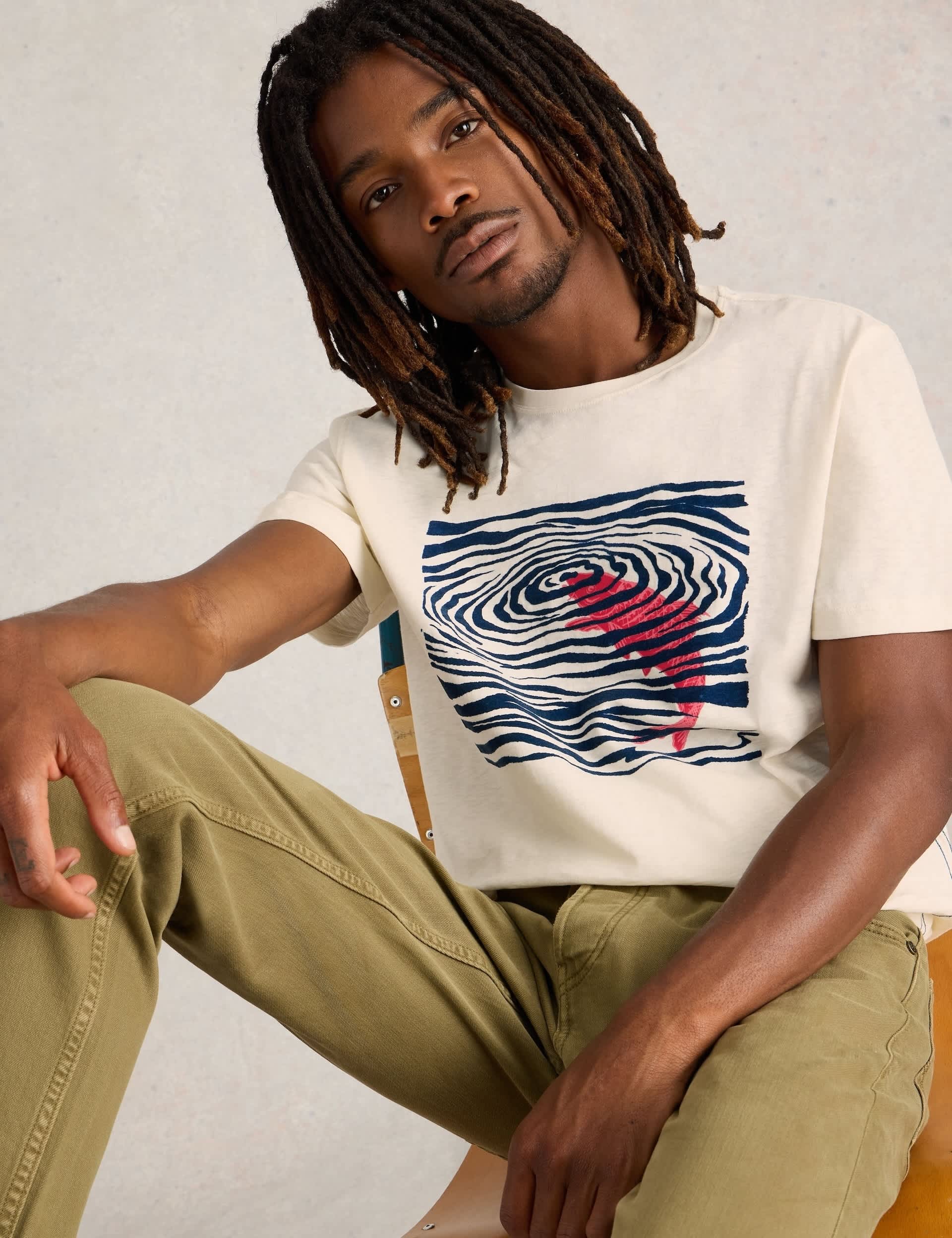White Stuff Men's Pure Cotton Crew Neck Fish Graphic T-Shirt
