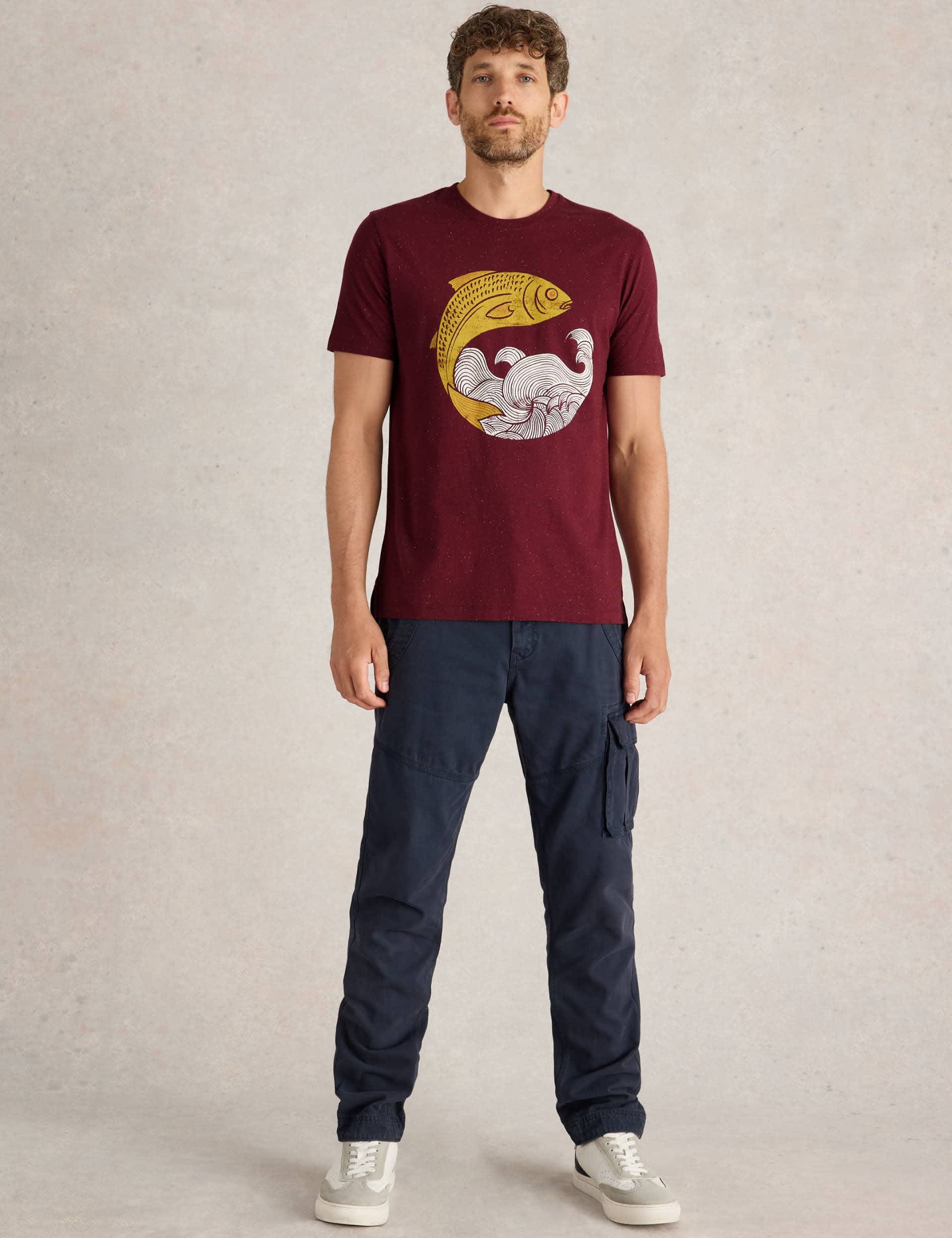 White Stuff Men's Cotton Rich Crew Neck Fish Graphic T-Shirt