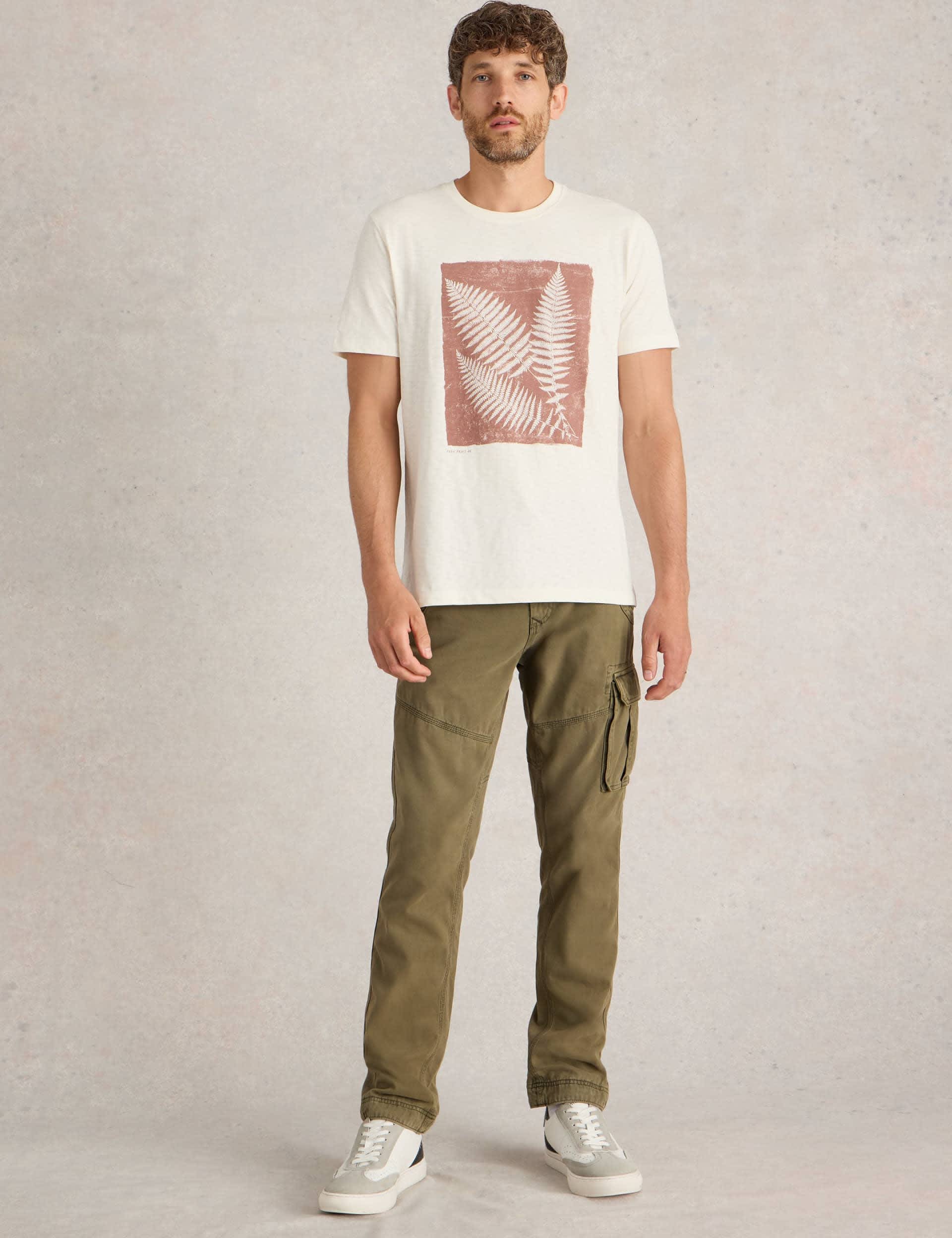 White Stuff Men's Pure Cotton Leaf Graphic T-Shirt - M - Natural Mix, Natural Mix