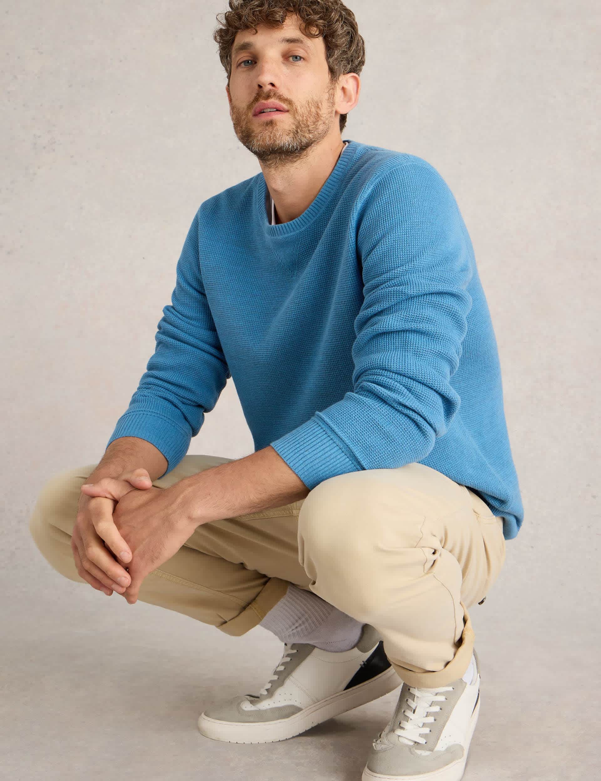 White Stuff Men's Pure Cotton Textured Crew Neck Jumper