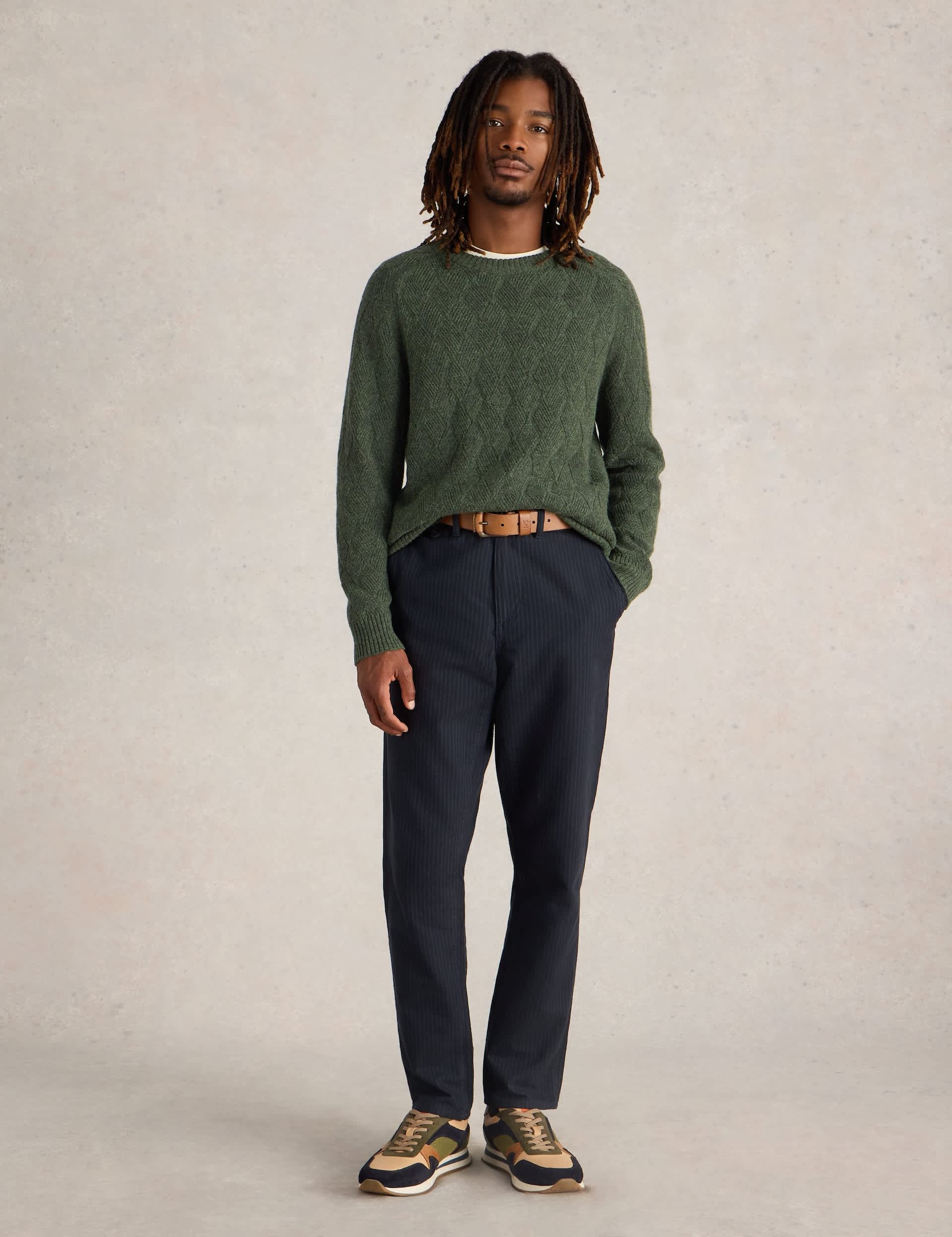White Stuff Men's Wool Rich Textured Crew Neck Jumper
