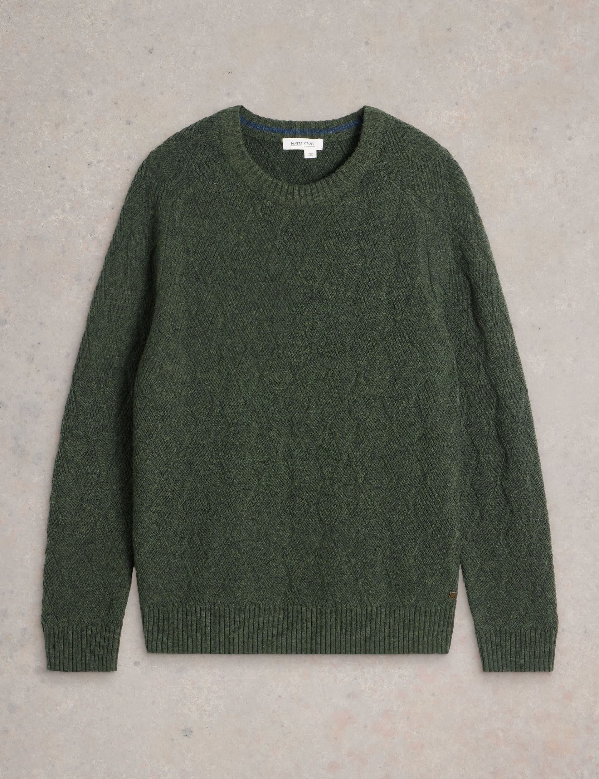 White Stuff Men's Wool Rich Textured Crew Neck Jumper - S - Green, Green