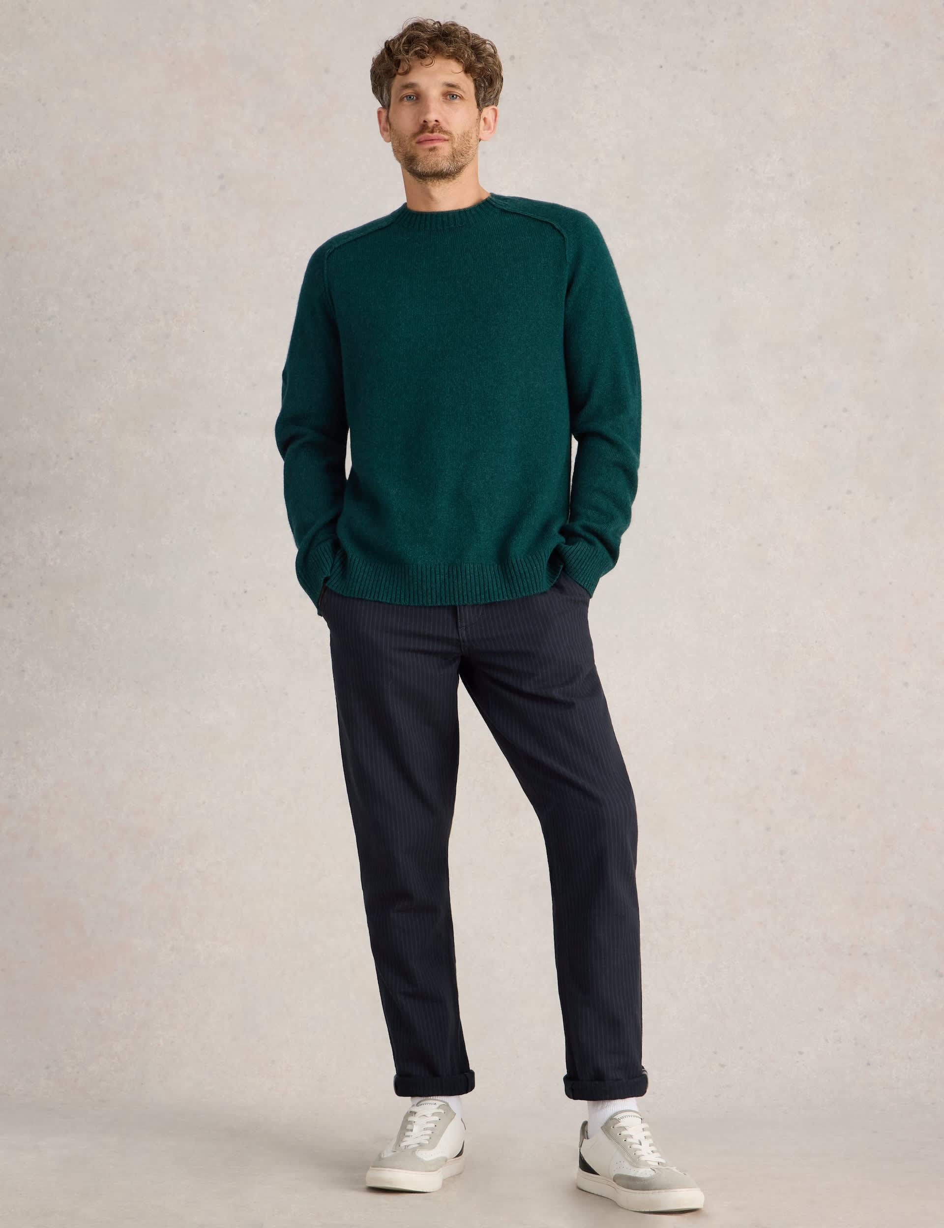 White Stuff Men's Lambswool Rich Crew Neck Jumper - Green, Green