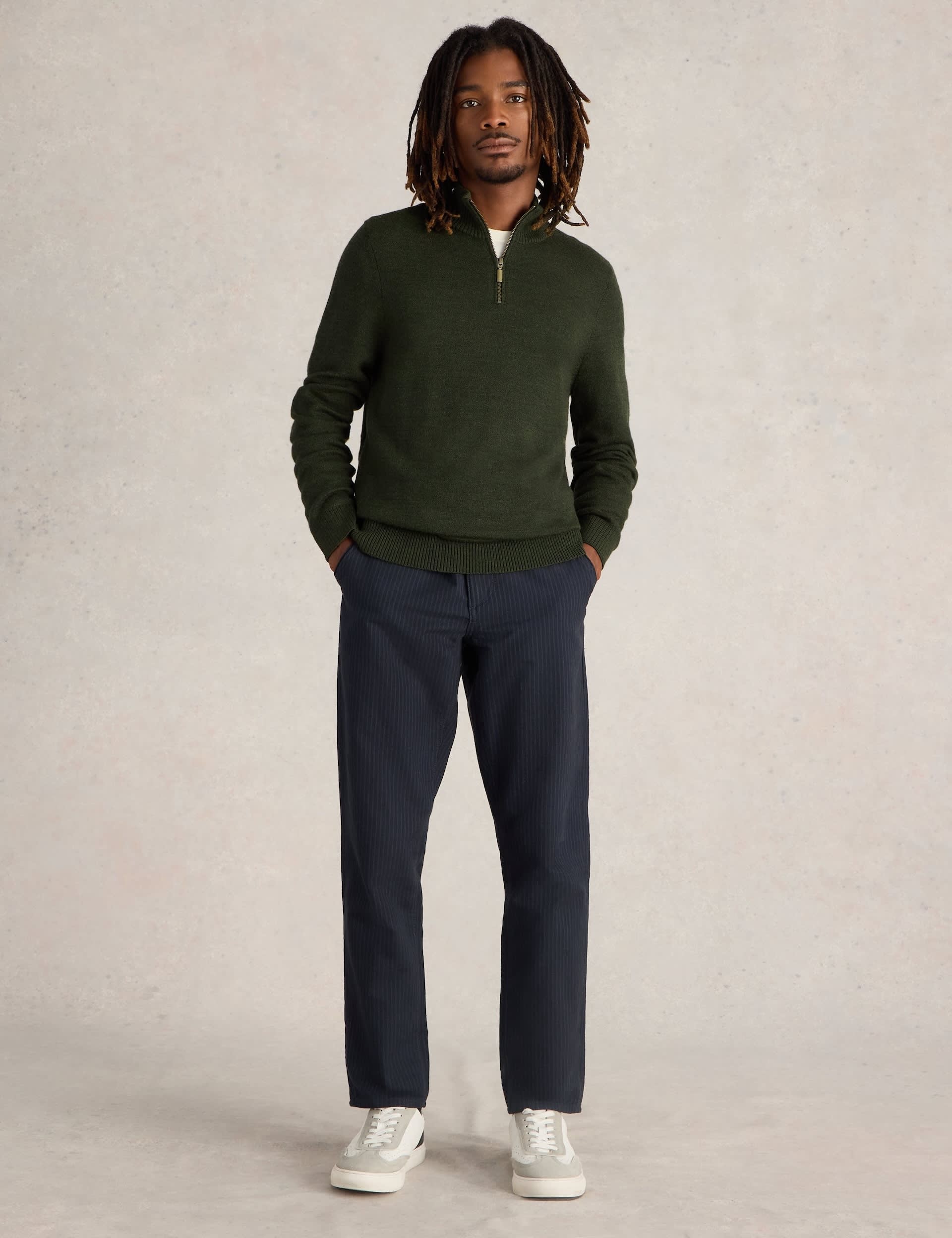 White Stuff Men's Pure Merino Wool Funnel Neck Half Zip Jumper
