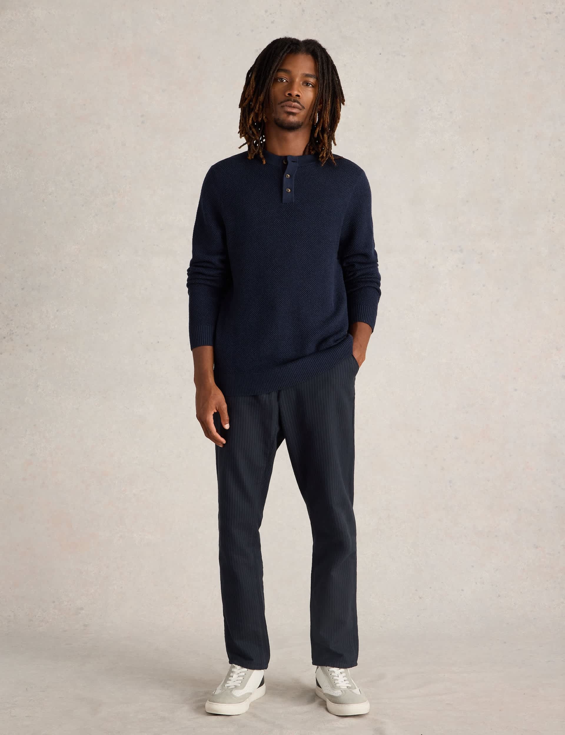 White Stuff Men's Pure Merino Wool Textured Henley Jumper
