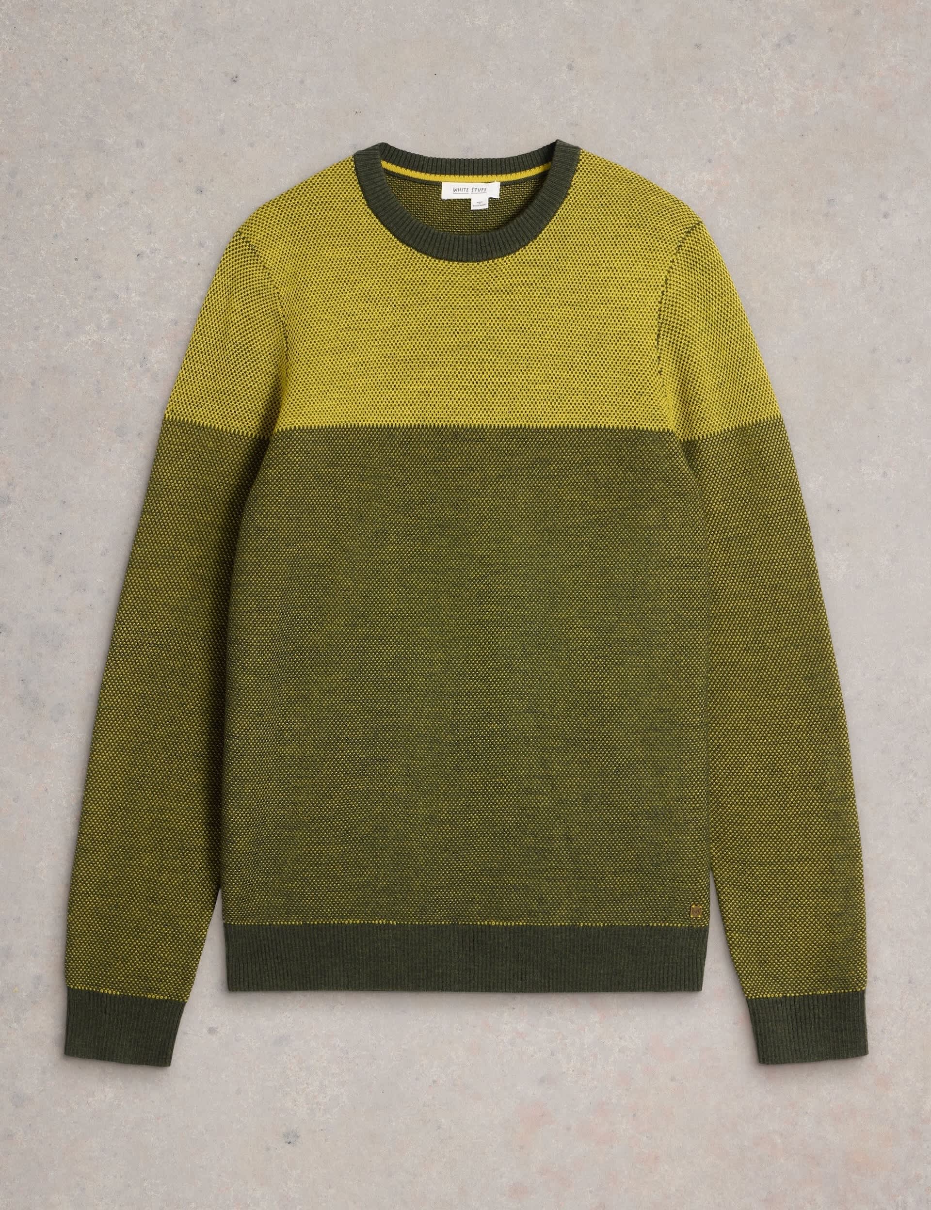 White Stuff Men's Pure Wool Jacquard Crew Neck Jumper - S - Yellow Mix, Yellow Mix