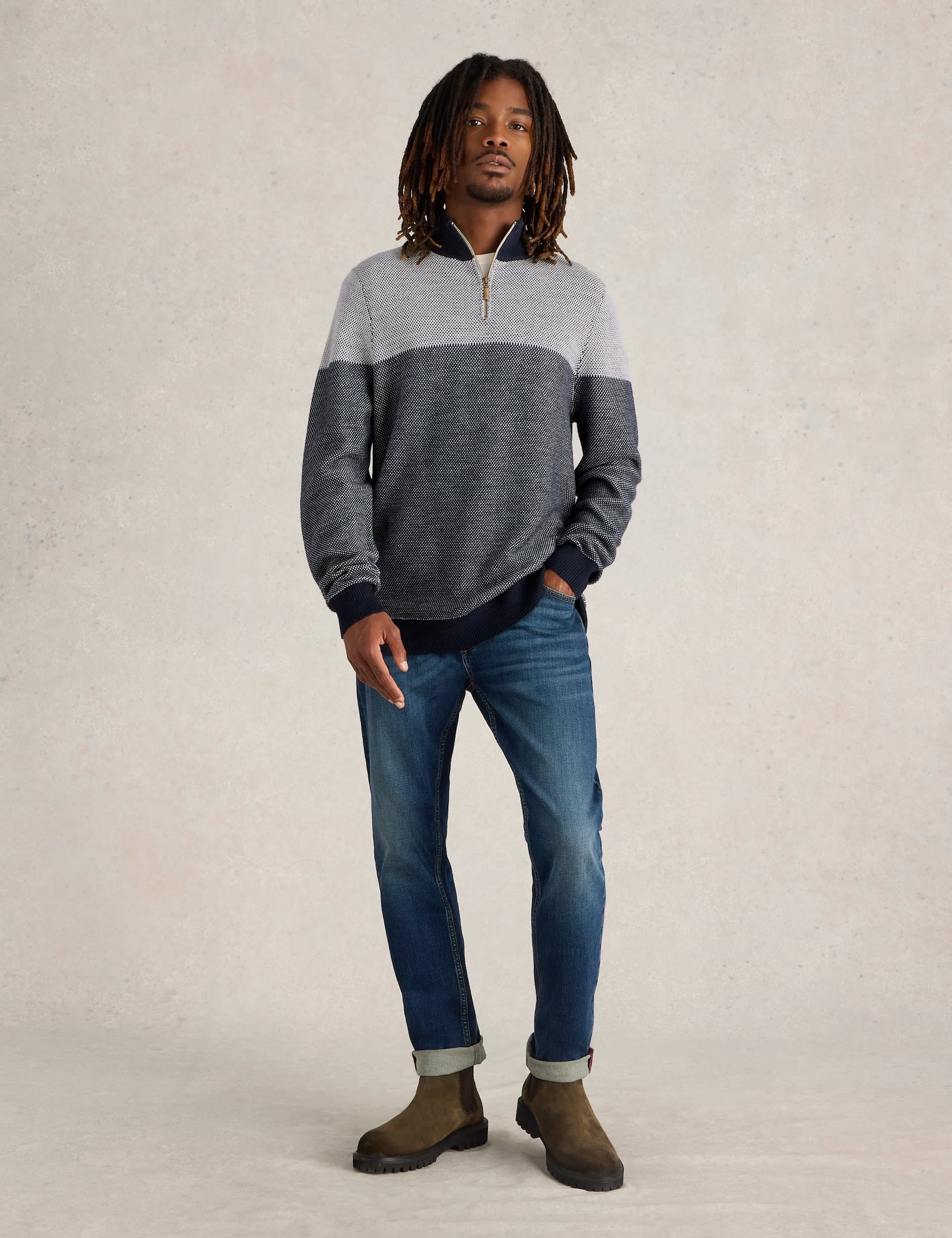White Stuff Men's Pure Wool Funnel Neck Long Sleeve Jumper