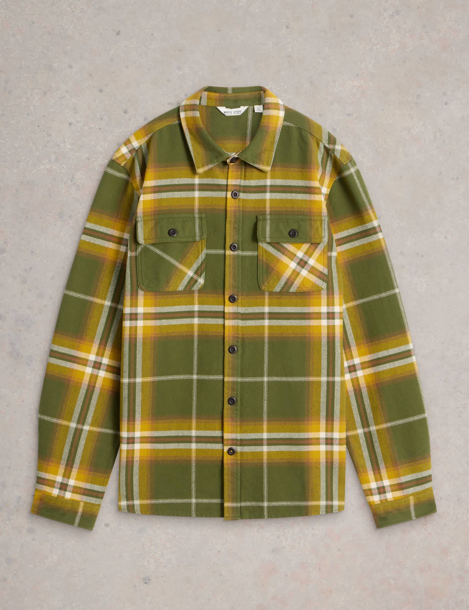 White Stuff Men's Pure Cotton Check Overshirt - Green Mix, Brown Mix,Green Mix