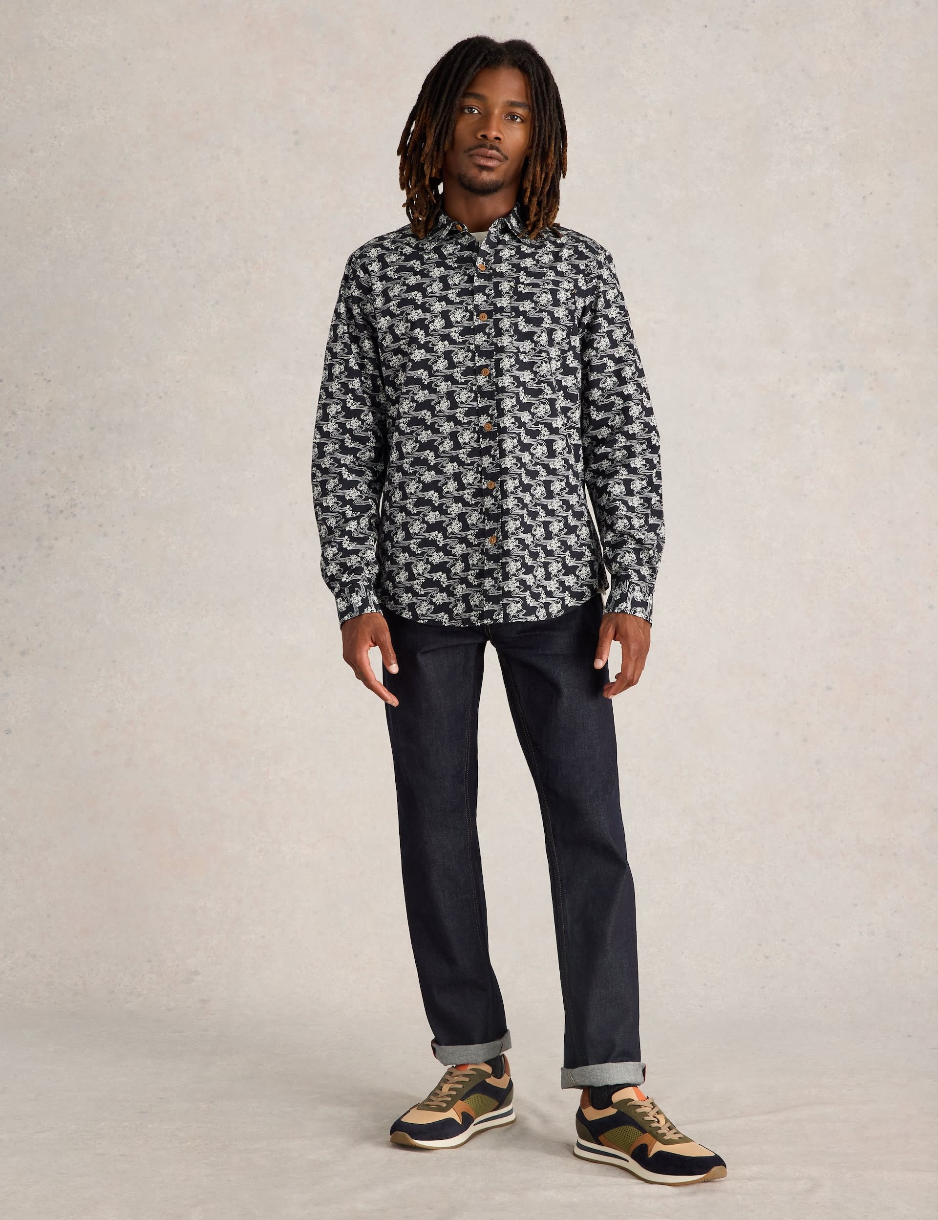 White Stuff Men's Pure Cotton Floral Shirt - M - Black Mix, Black Mix