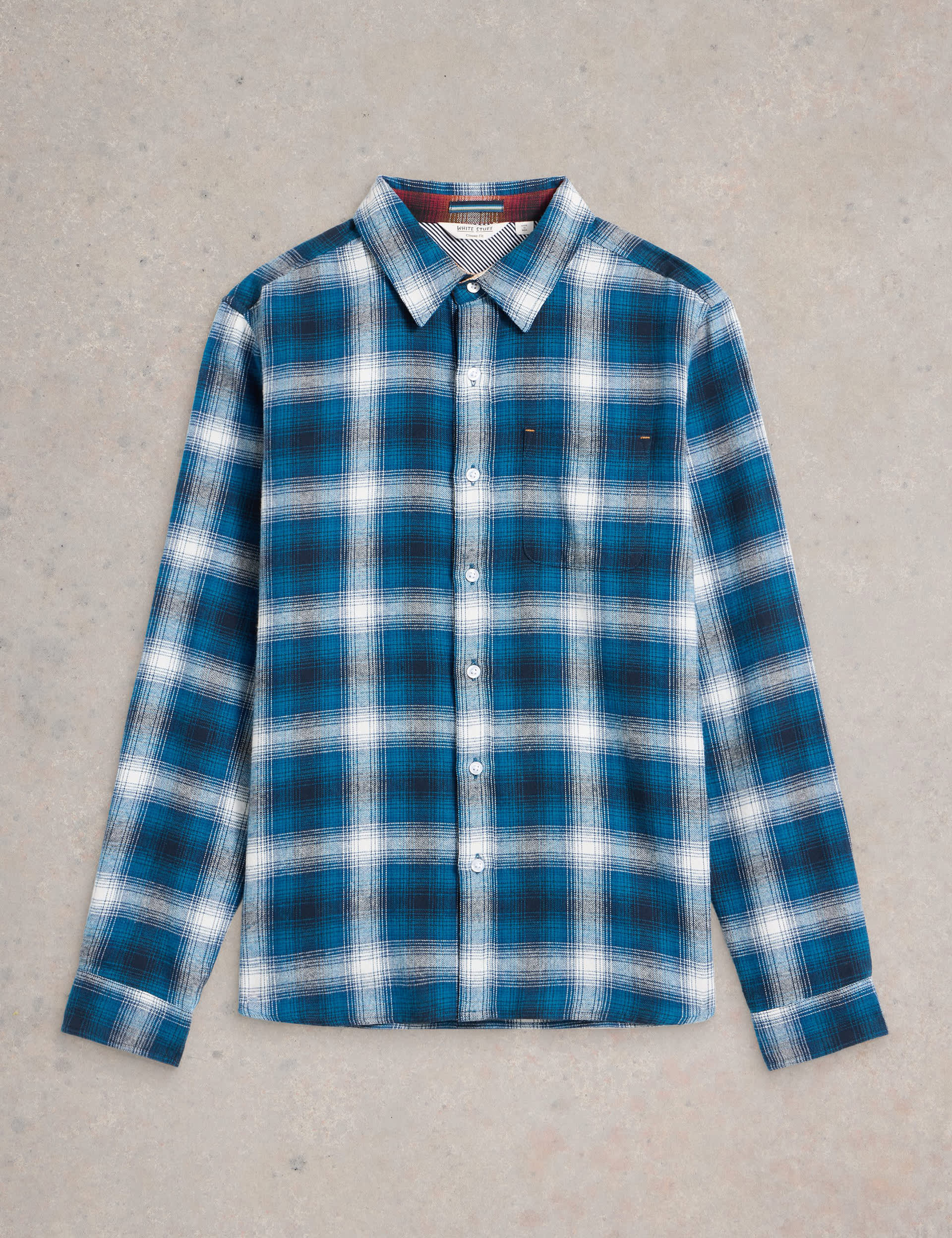 White Stuff Men's Pure Cotton Check Flannel Shirt - Blue Mix, Blue Mix