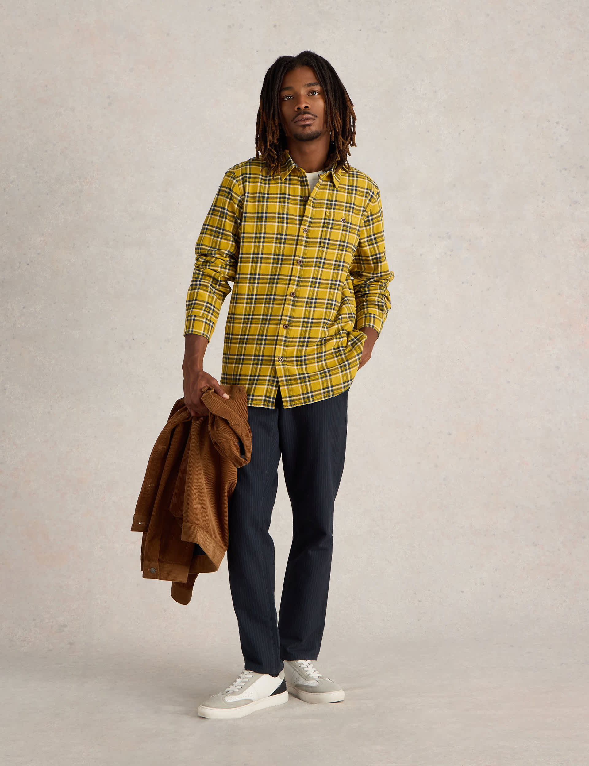 White Stuff Men's Brushed Cotton Check Shirt - M - Yellow Mix, Navy Mix,Yellow Mix