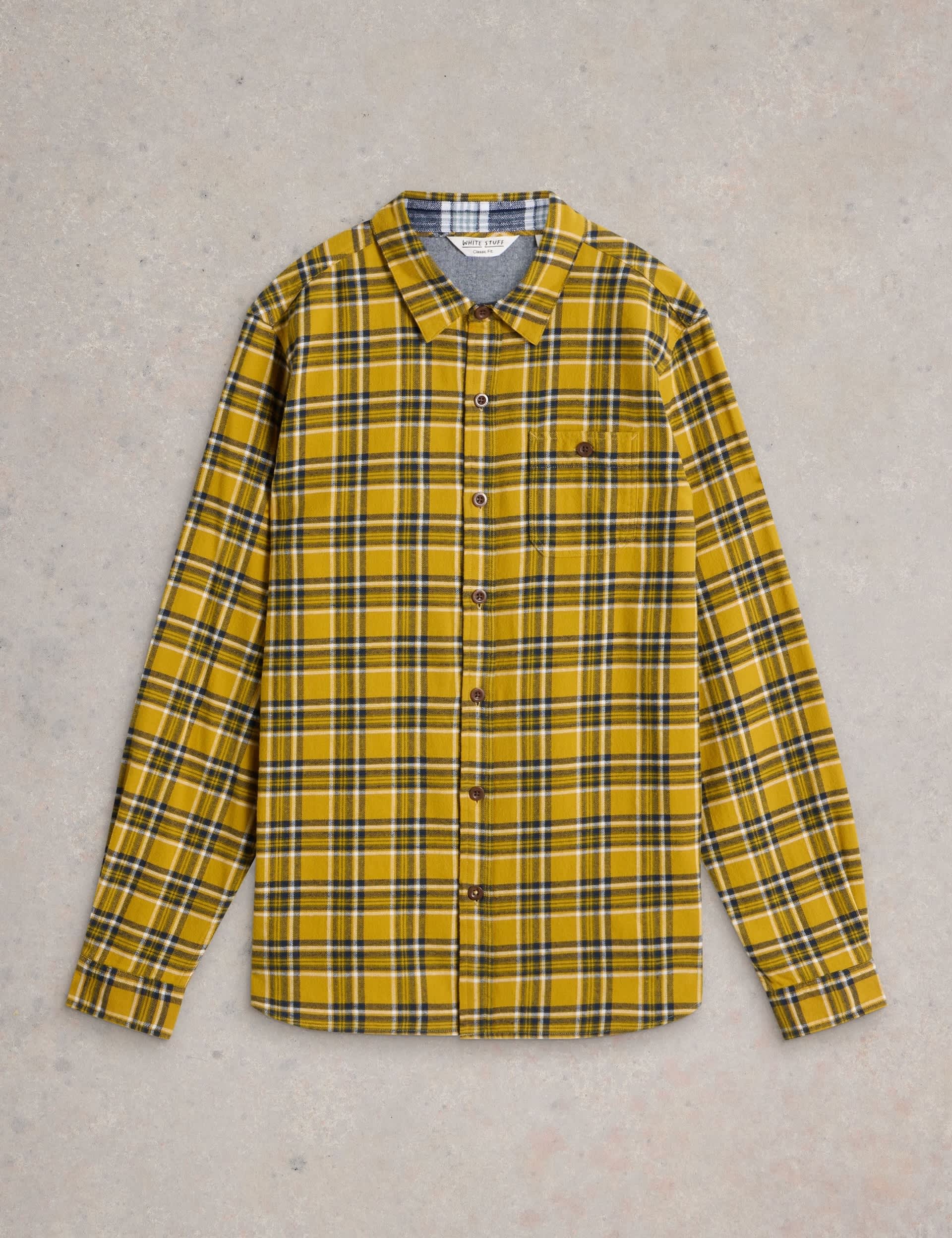 White Stuff Men's Brushed Cotton Check Shirt - Yellow Mix, Yellow Mix,Navy Mix