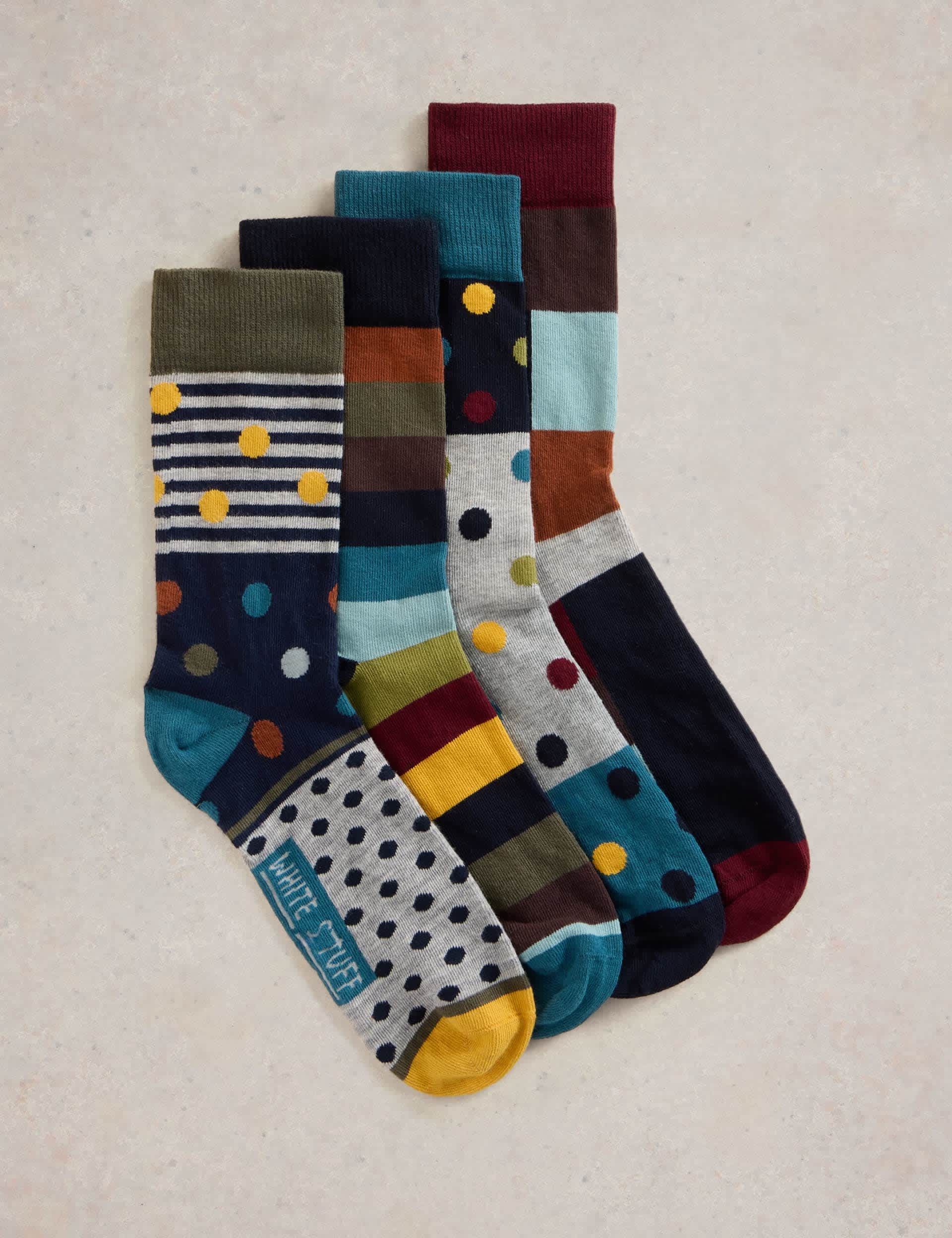 White Stuff Men's 4pk Novelty Cotton Rich Socks