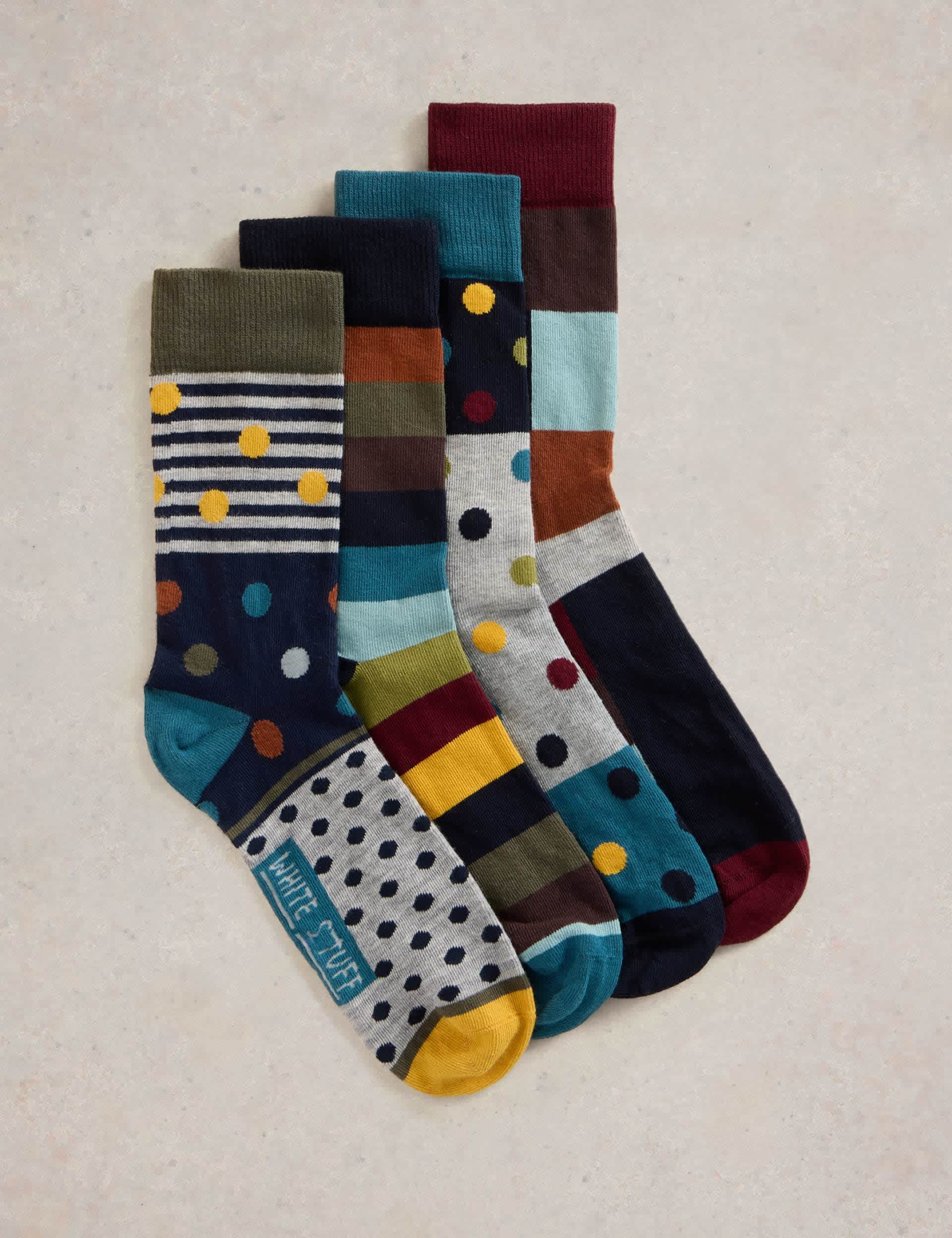 White Stuff Men's 4pk Novelty Cotton Rich Socks - 7-9 - Navy Mix, Navy Mix