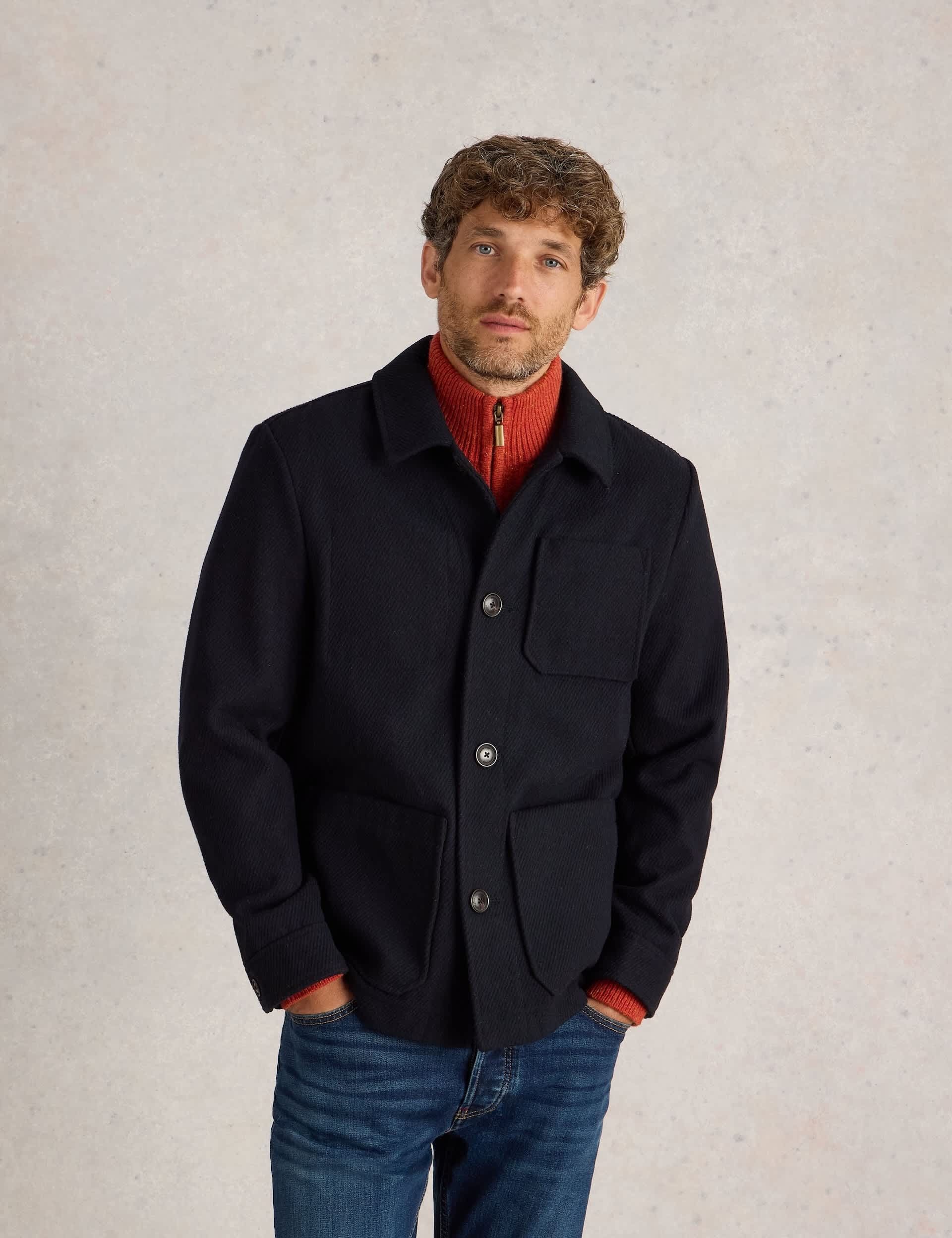 White Stuff Men's Wool Blend Chore Jacket - M - Navy, Navy